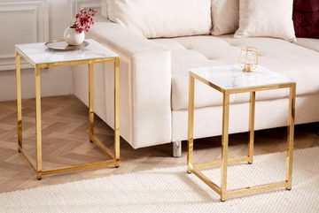 riess-ambiente Beistelltisch ELEGANCE 40cm weiß / gold (Set, 2-St), Wohnzimmer · Kristallglas · Metall · eckig · Marmor-Dekor · Barock