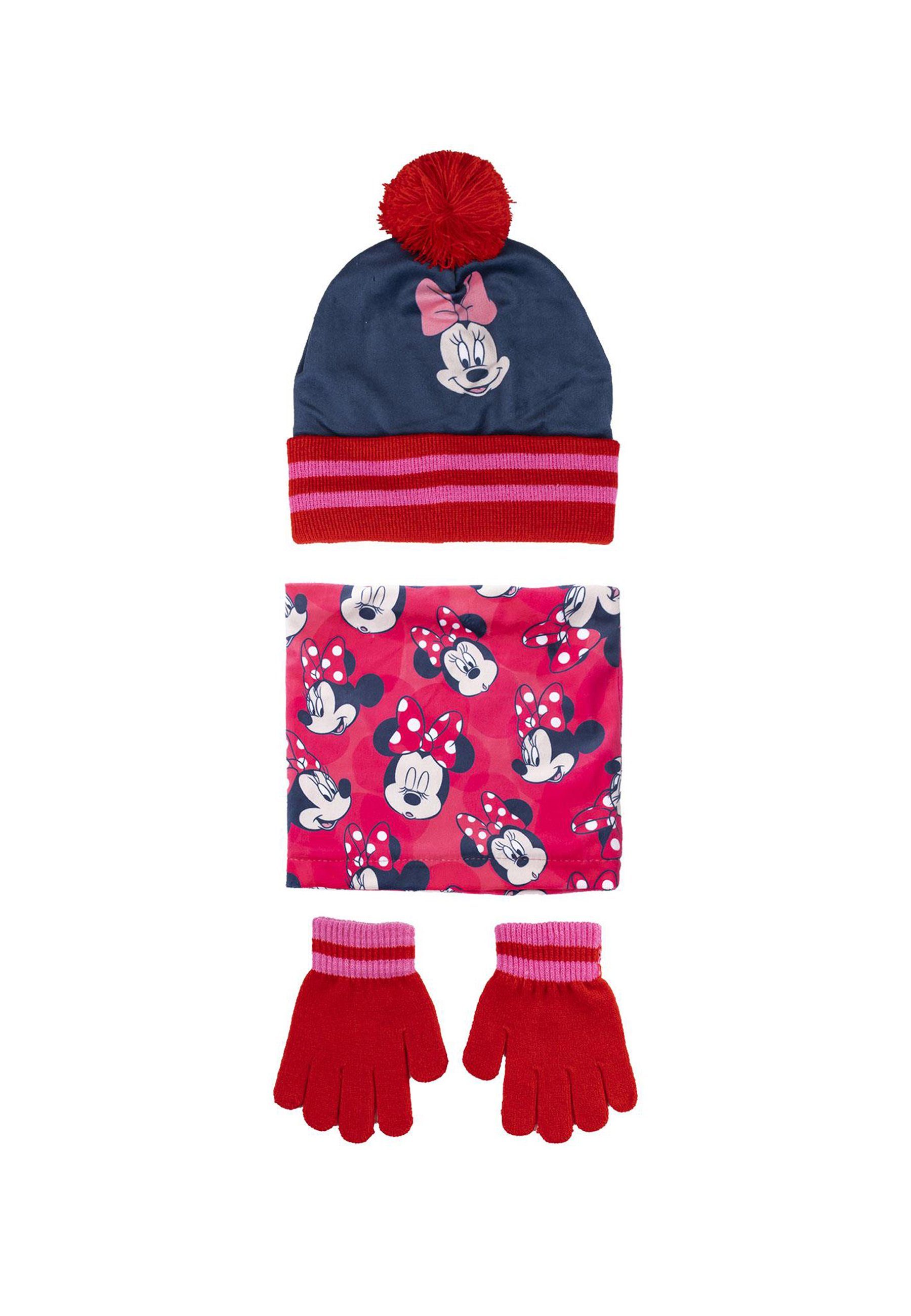 Winter-Set Minnie Mütze 3-tlg) & Mouse Mütze Handschuhe Schlauch-Schal Mädchen Schal (SET, Disney Kinder
