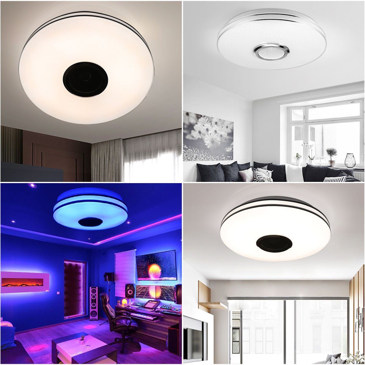LETGOSPT Deckenleuchte Schlafzimmer LED RGB Wohnzimmer Dimmbar Lautsprecher, x integriert, fest 30cm 5cm - mit mit APP, Deckenlampe für 60W Farbwechsel, Lampe, Bar Fernbedienung Musik Bluetooth oder