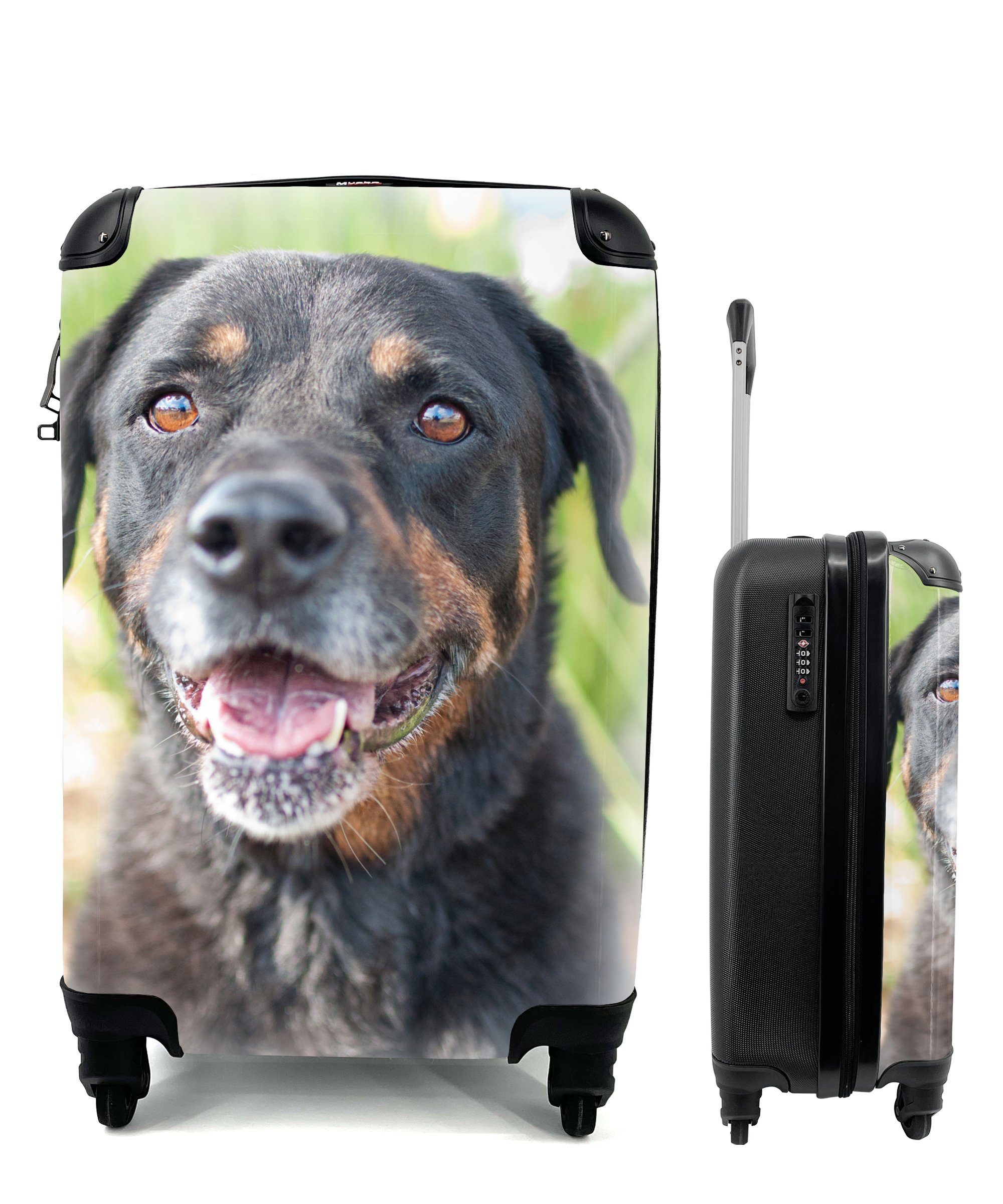 MuchoWow Handgepäckkoffer Porträt eines Rottweilers, 4 Rollen, Reisetasche mit rollen, Handgepäck für Ferien, Trolley, Reisekoffer