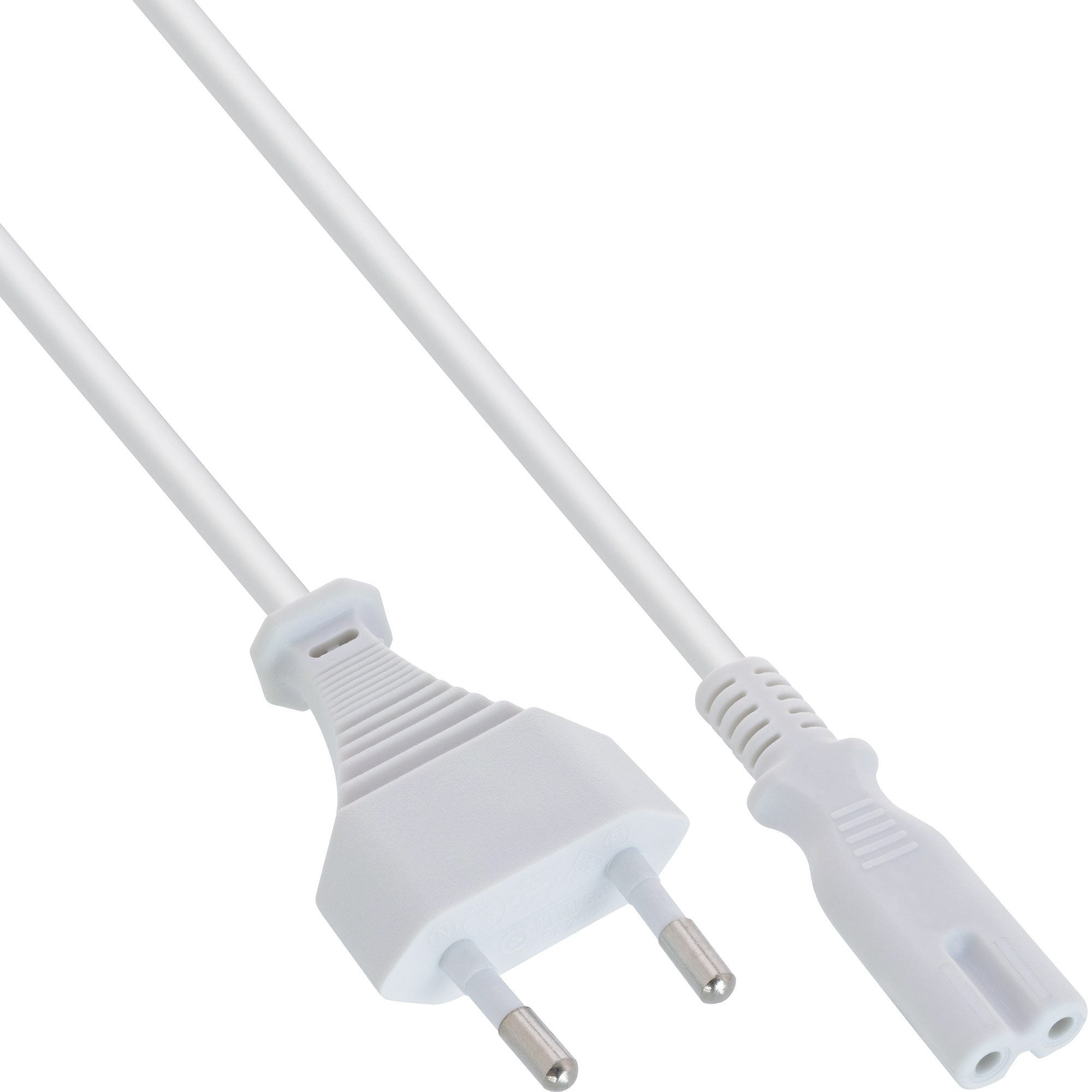 InLine® Netzkabel, Netzstecker auf Euro 8 C7 Stecker, weiß, 0,5m Stromkabel