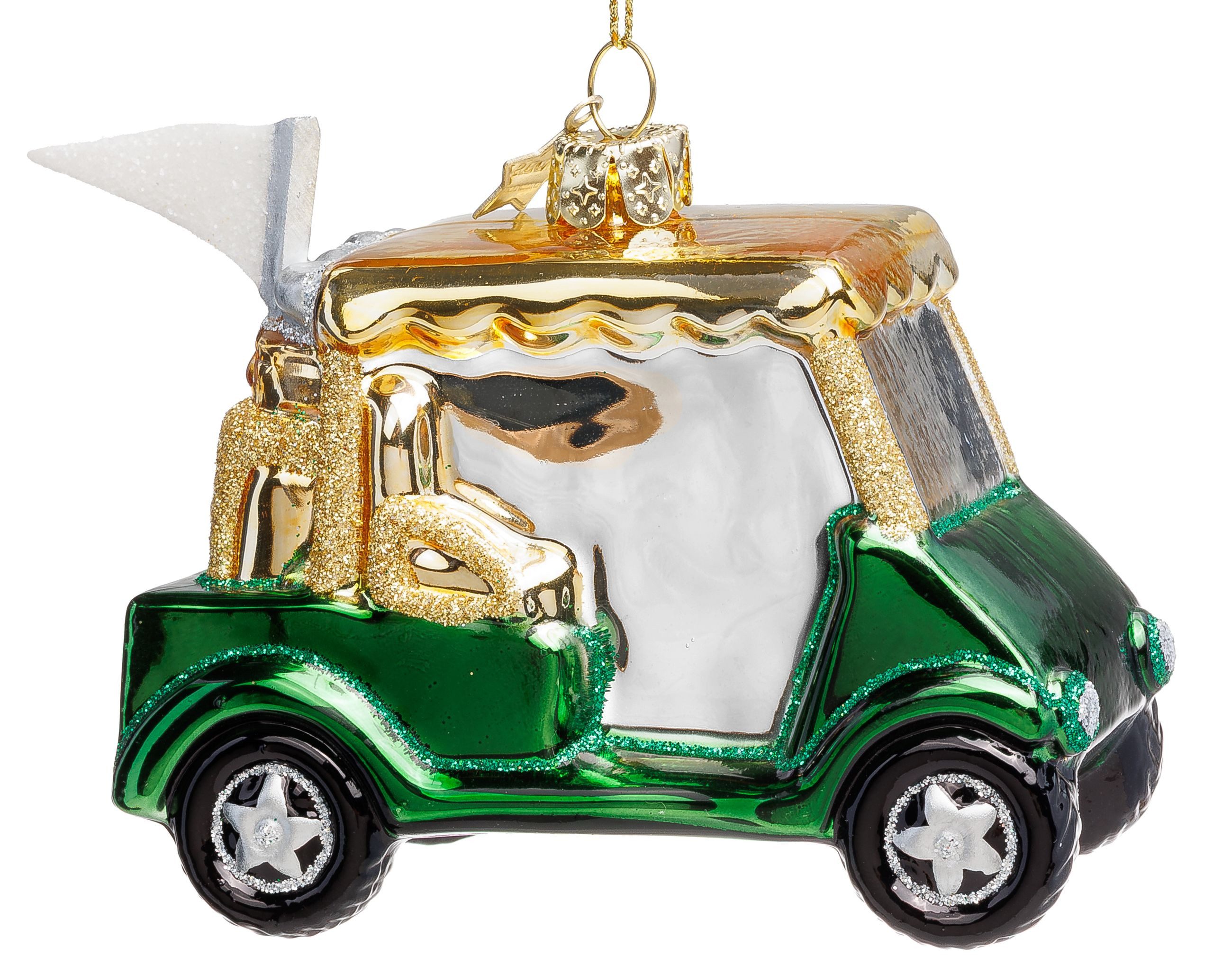 SIKORA Weihnachtsbaumkugel Golf Car besondere Weihnachtskugel Glas Anhänger – BS067, Christbaumschmuck Deko - traditionell, witzig & außergewöhnlich