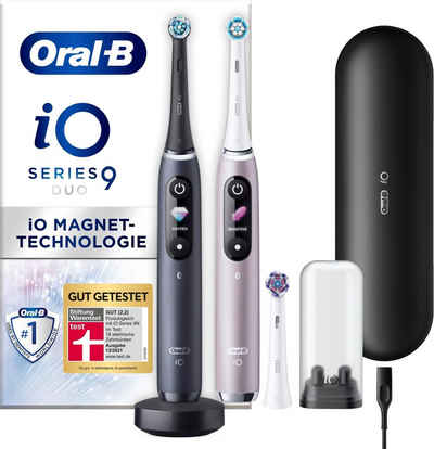Oral B Elektrische Zahnbürste iO 9 Duopack, Aufsteckbürsten: 3 St., mit Magnet-Technologie, 7 Putzmodi, Farbdisplay & Lade-Reiseetui