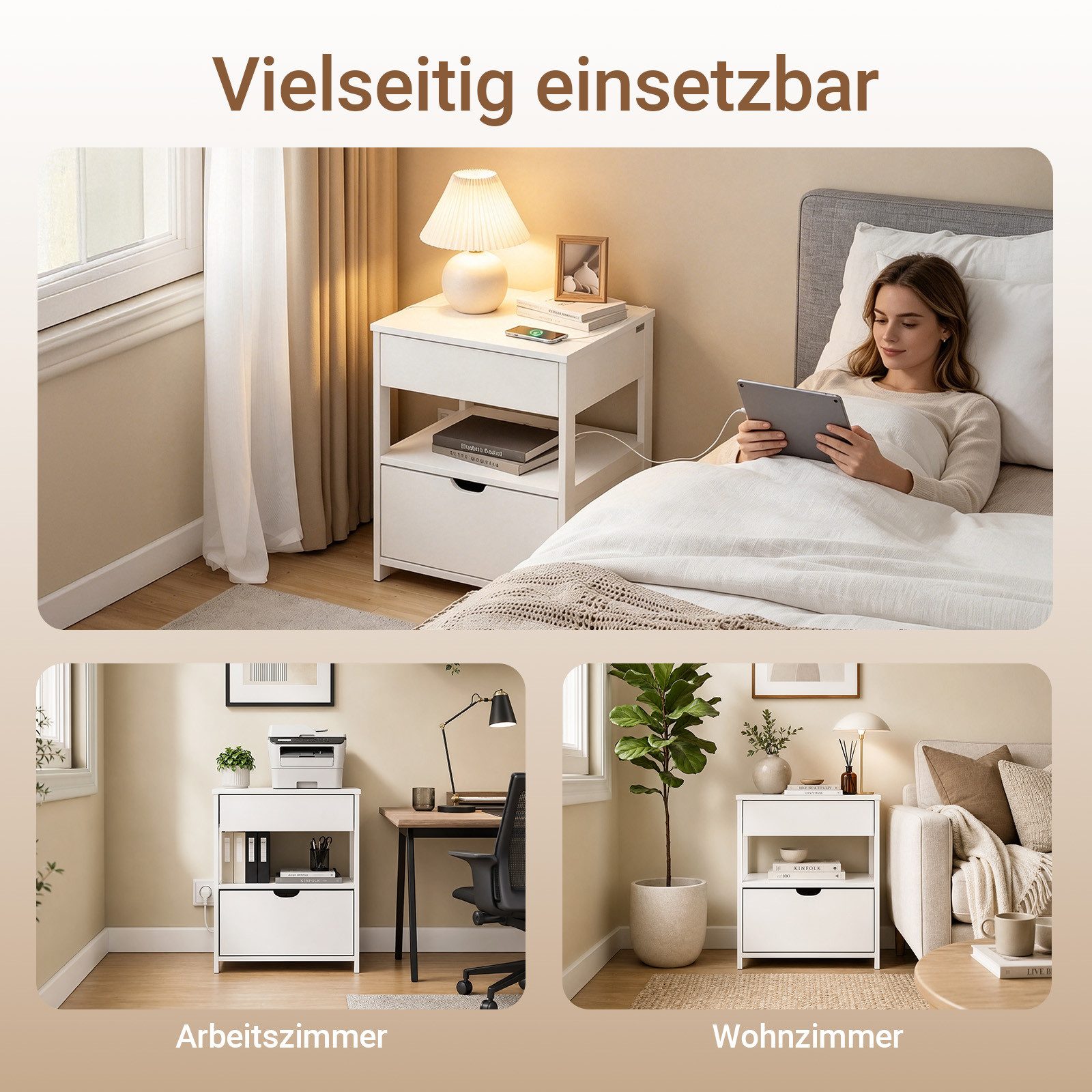 SoBuy Nachtschrank FRG258-II, Nachttisch Beistelltisch Aufbewahrungsschrank Nachtkonsole Nachtkommode mit 2 Schubladen und Ablage, Sofatisch, Schlafzimmer – Bild 5 von 5