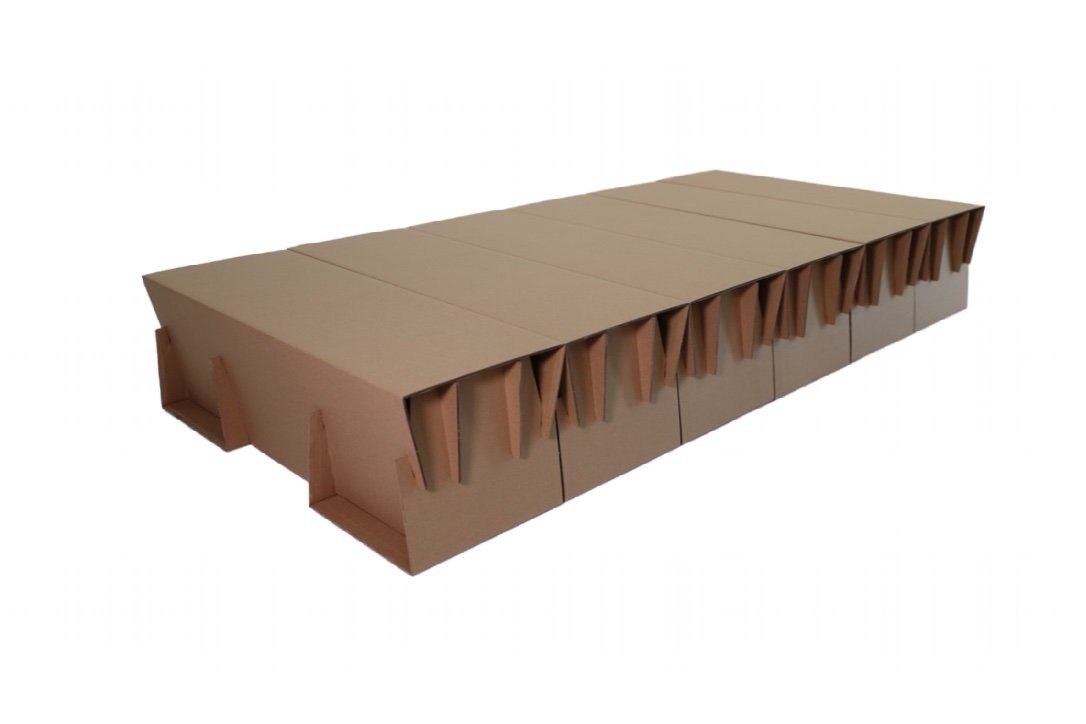 Kartonmöbel Shop Bettgestell Bettgestell, Einzelbett, Nachhaltiges Pappbett (Bett), Das Bett kann durch ein Zusatzmodull auf 2,3m verlängert werden.