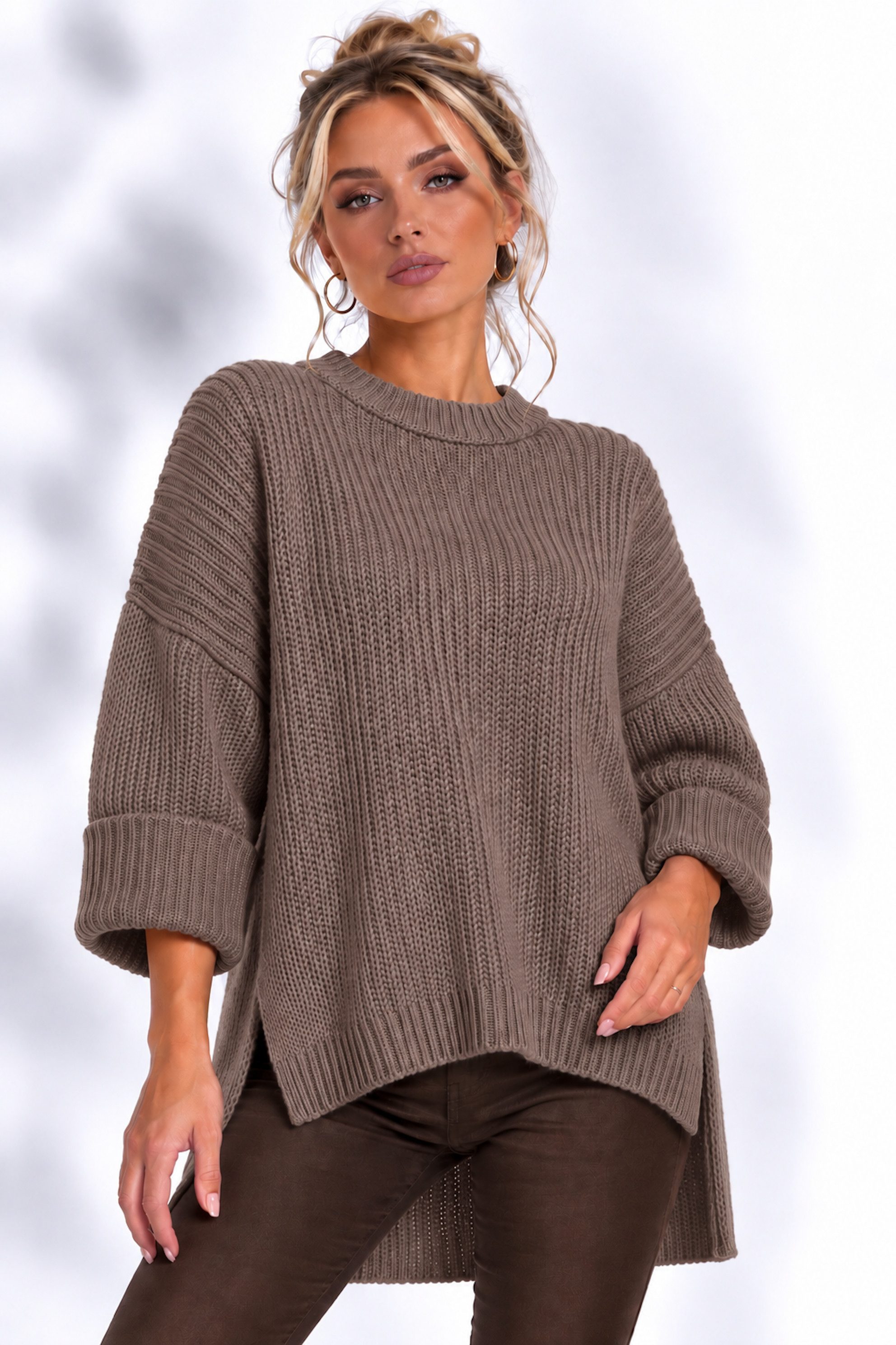 Worldclassca Longpullover WORLDCLASSCA Damen Oversize Strickpulllover Lang Pulli Neue Kollektion - Stilvolle und gemütliche Strickmode für Damen