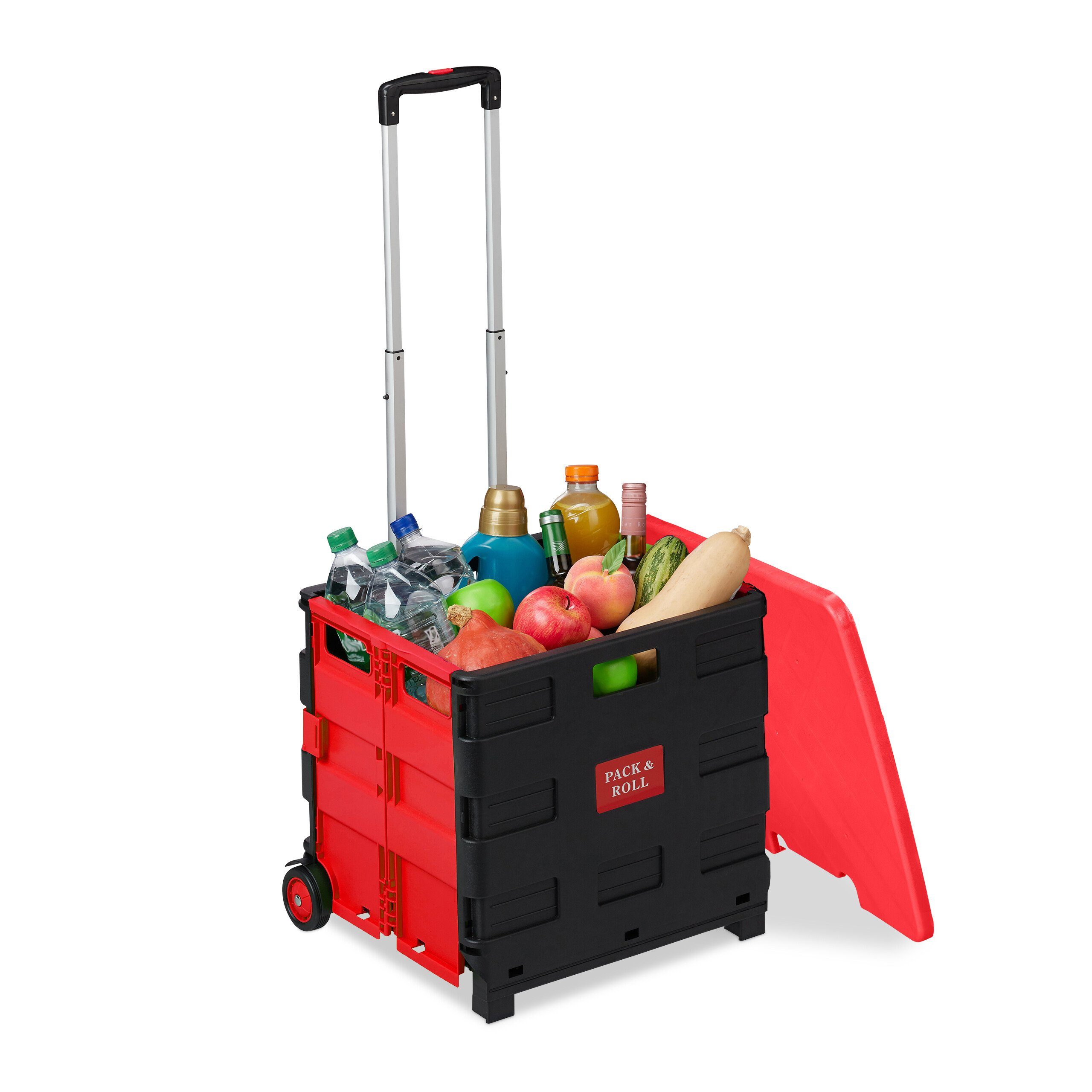 relaxdays Einkaufstrolley Klappbarer Einkaufstrolley mit Deckel, rot günstig online kaufen