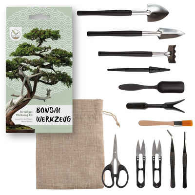 HappySeed Gartenpflege-Set Bonsai Werkzeug-Set 13-teilig mit praktischem Aufbewahrungsbeutel