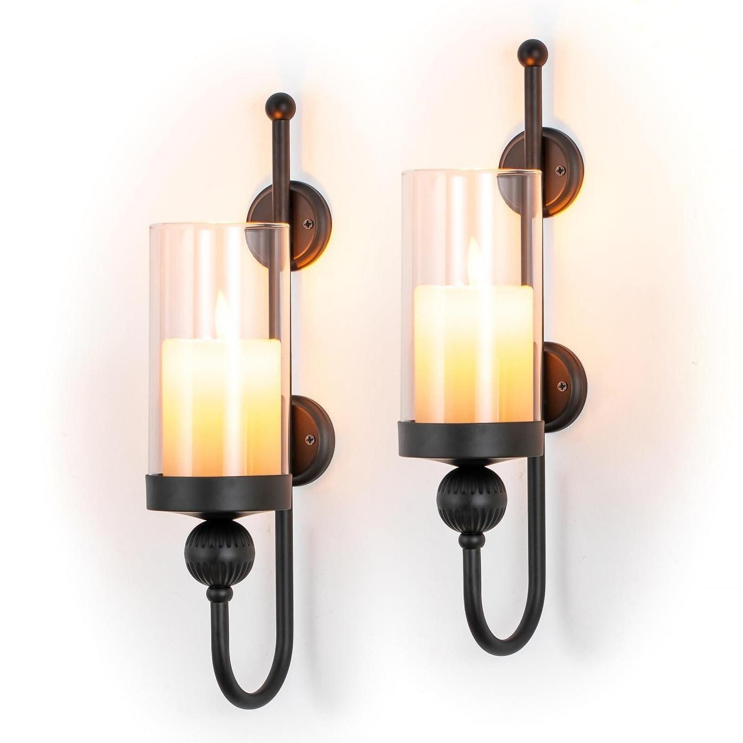 LuxusKollektion Wandkerzenhalter Wandkerzenhalter 2er Set Schwarz mit Glas (2 St)
