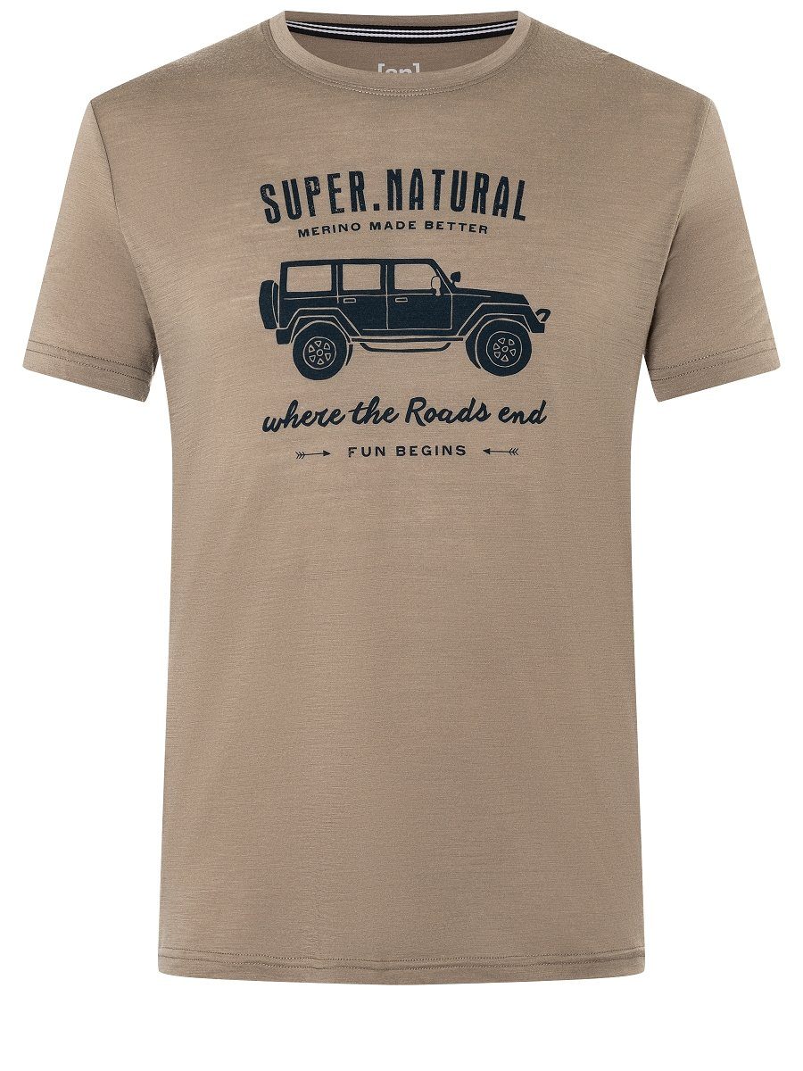ALL M T-Shirt T-Shirt lässiger TERRAIN Print, Merino-Materialmix TEE Brindle/Blueberry SUPER.NATURAL Merino