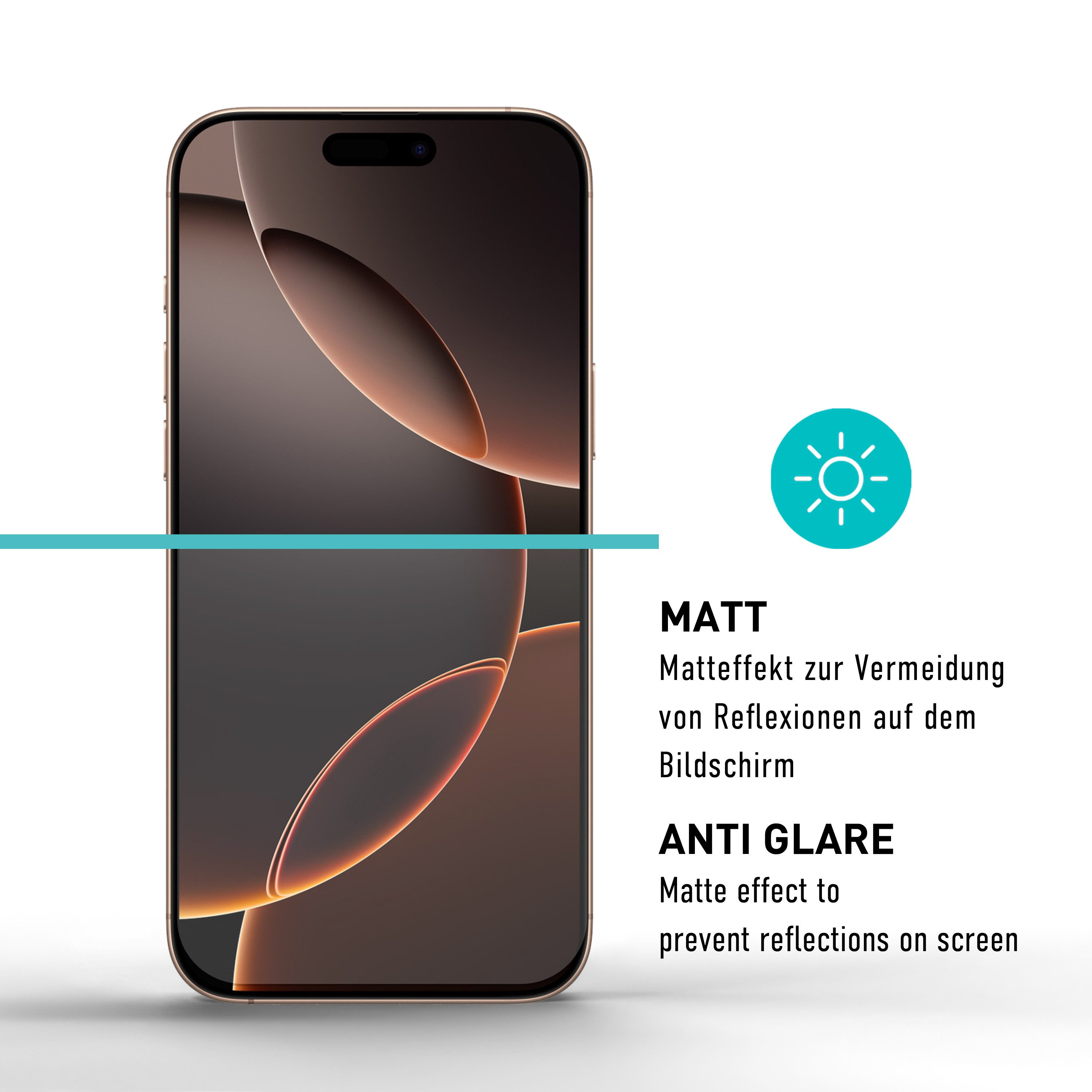 smartect Displayschutzglas Schutzglas Panzerfolie Full Screen Matt für iPhone 16 Pro, Set, 2 Stück, Schutzfolie Glasschutz Bildschirm