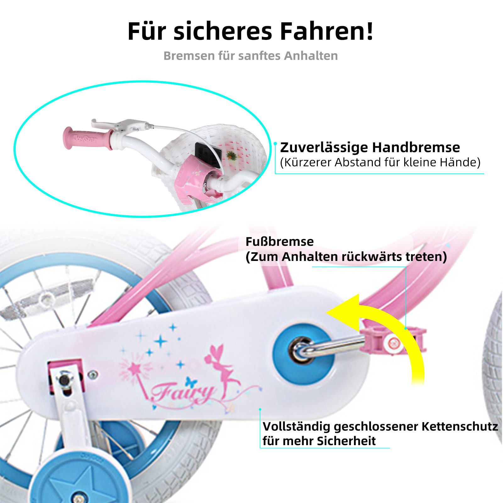 JOYSTAR Kinderfahrrad Mädchen Kinder Fahrrad für Kleinkinder und Kinder Alter 2-8 Jahre alt, mit Stützräder, Handbremse und Korb, Geschenke für Prinzessinnen