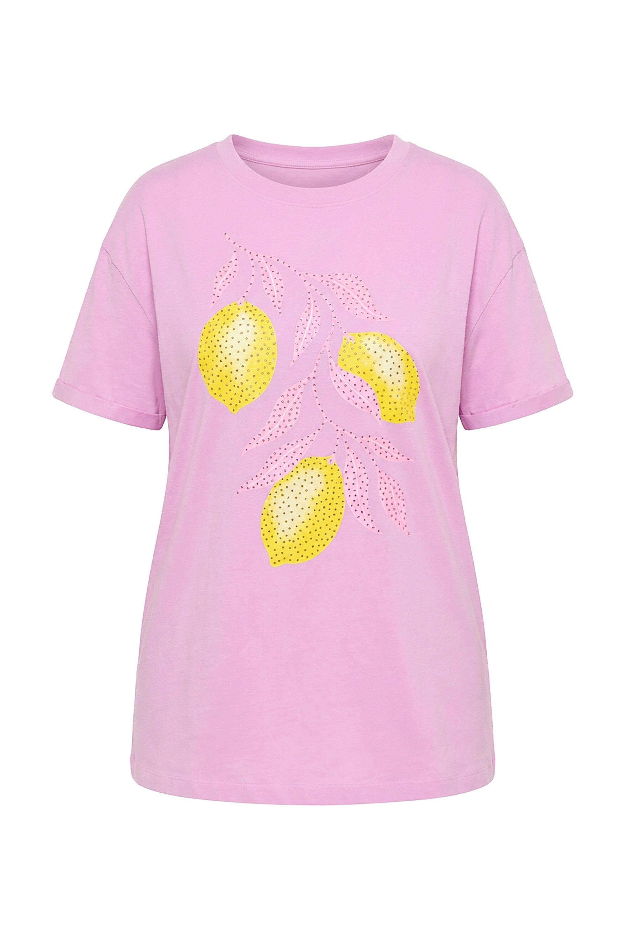 T-Shirt T-Shirt Boxy Fit Glitzersteinchen Zitronen-Motiv