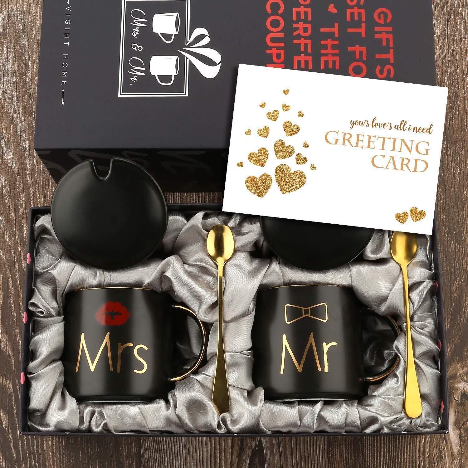 LuxusKollektion Kaffeeservice Kaffeetassen Mr & Mrs Hochzeitsgeschenk Keramik Schwarz