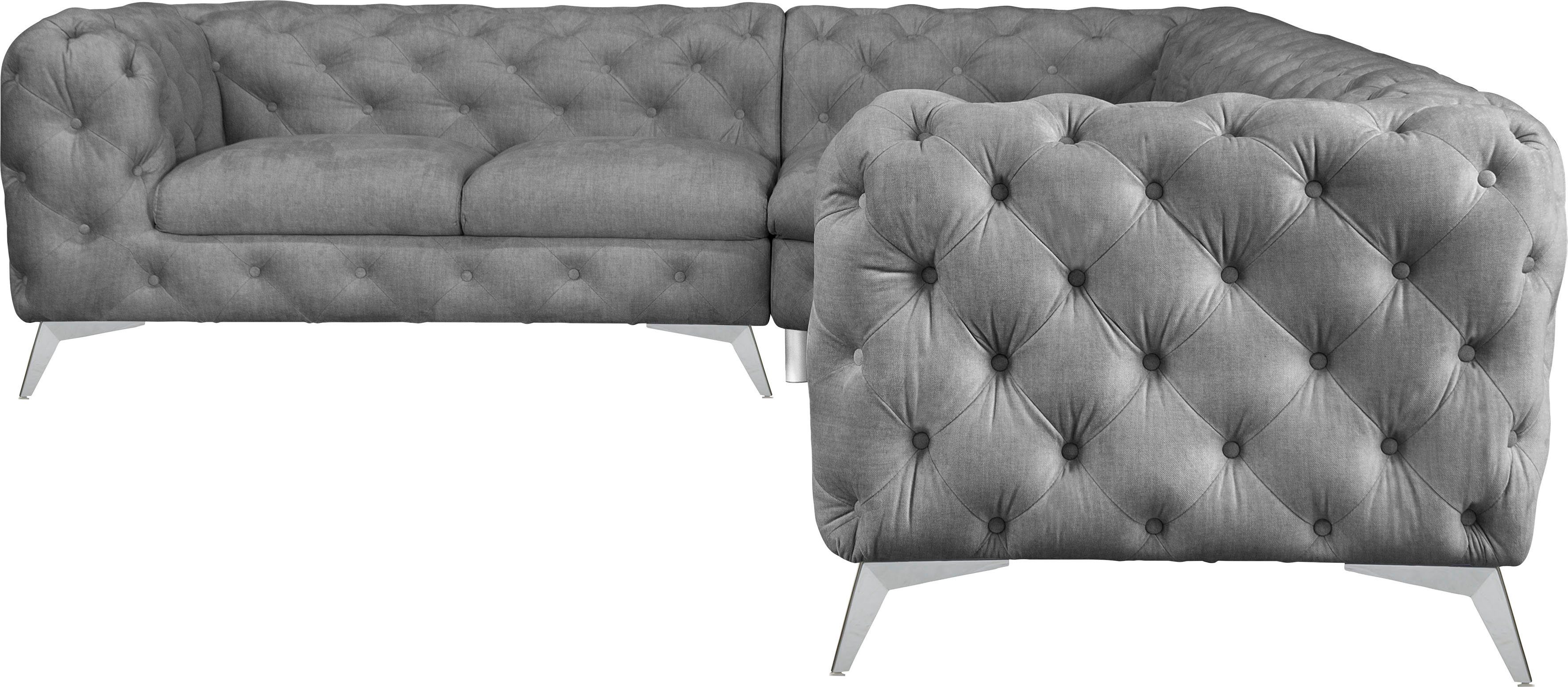 Leonique Chesterfield-Sofa "Ecksofa GLYNIS L-Form mit Wellenunterfederung, günstig online kaufen