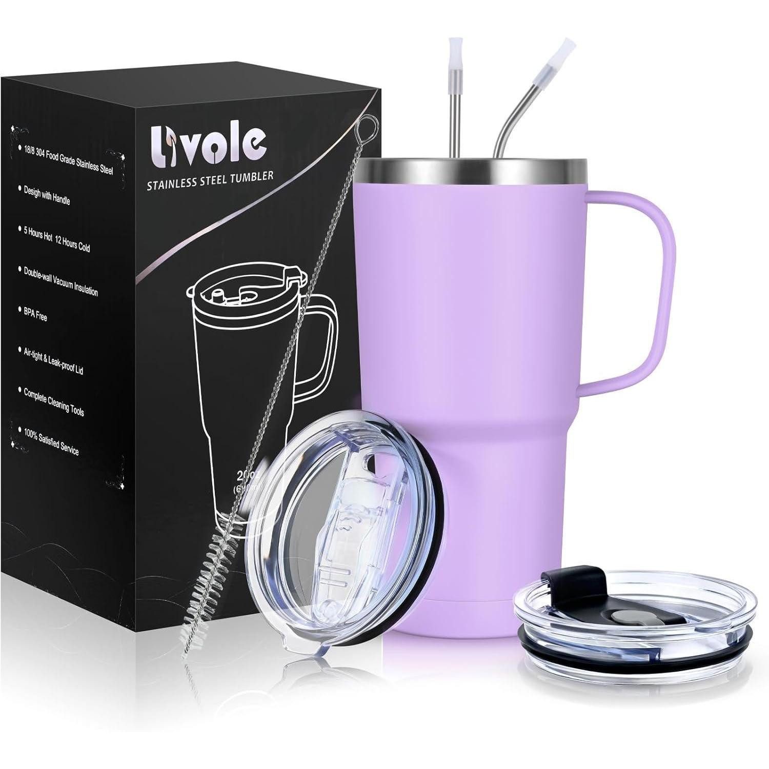 LuxusKollektion Thermobecher 600ml Thermobecher mit Henkel, Vakuum Trinkbecher Strohhalm Deckel, Metall