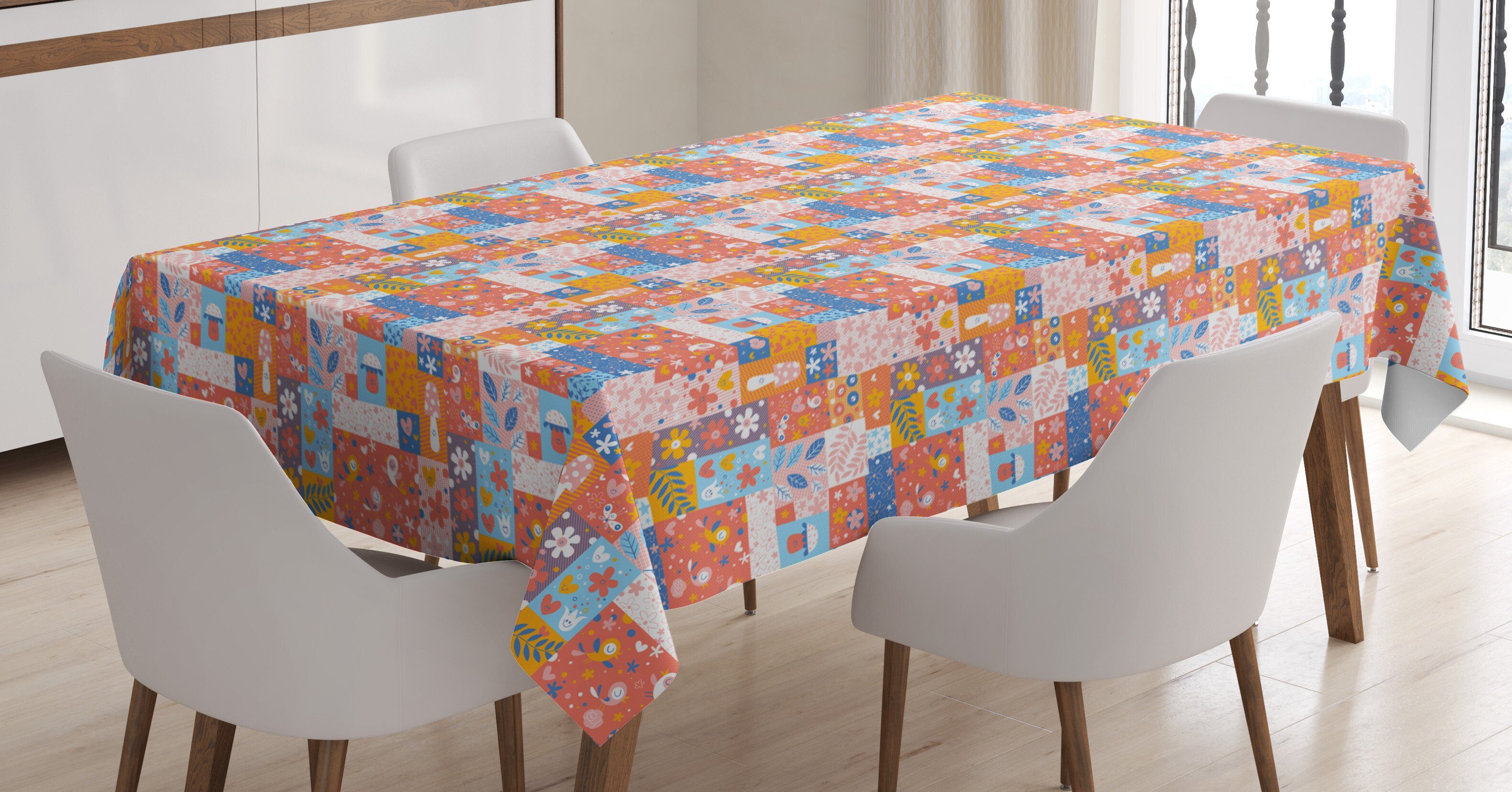 Abakuhaus Tischdecke Für Bereich Herz Farben, Waschbar geeignet Natur den Außen Klare Farbfest Vogel-Blumen-Pilze