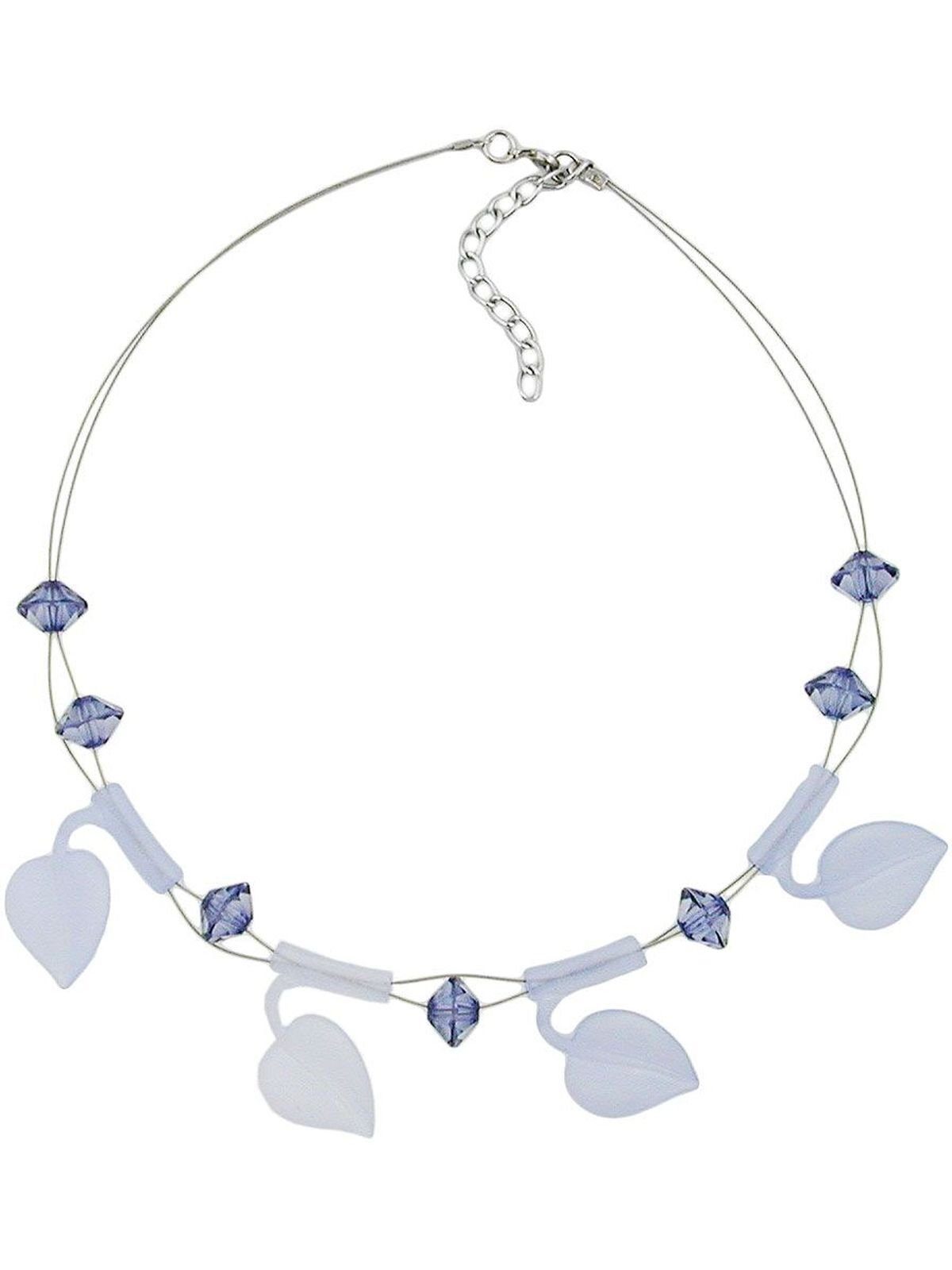Gallay Perlenkette Drahtkette 4x Blätter hellblau-matt Kunststoffperlen 44cm (1-tlg)