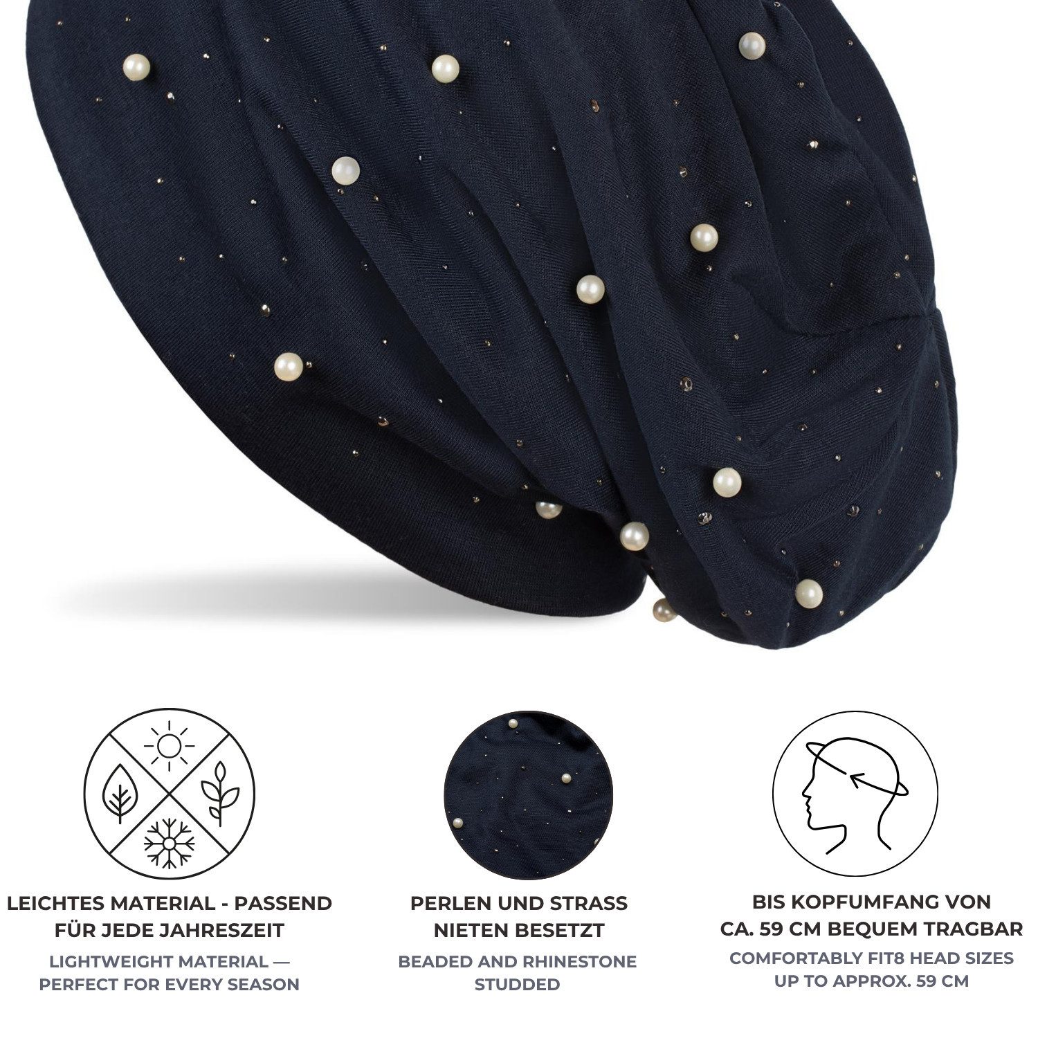 styleBREAKER Beanie Beanie mit Perlen und Strass Nieten (1-St) – Bild 5 von 5