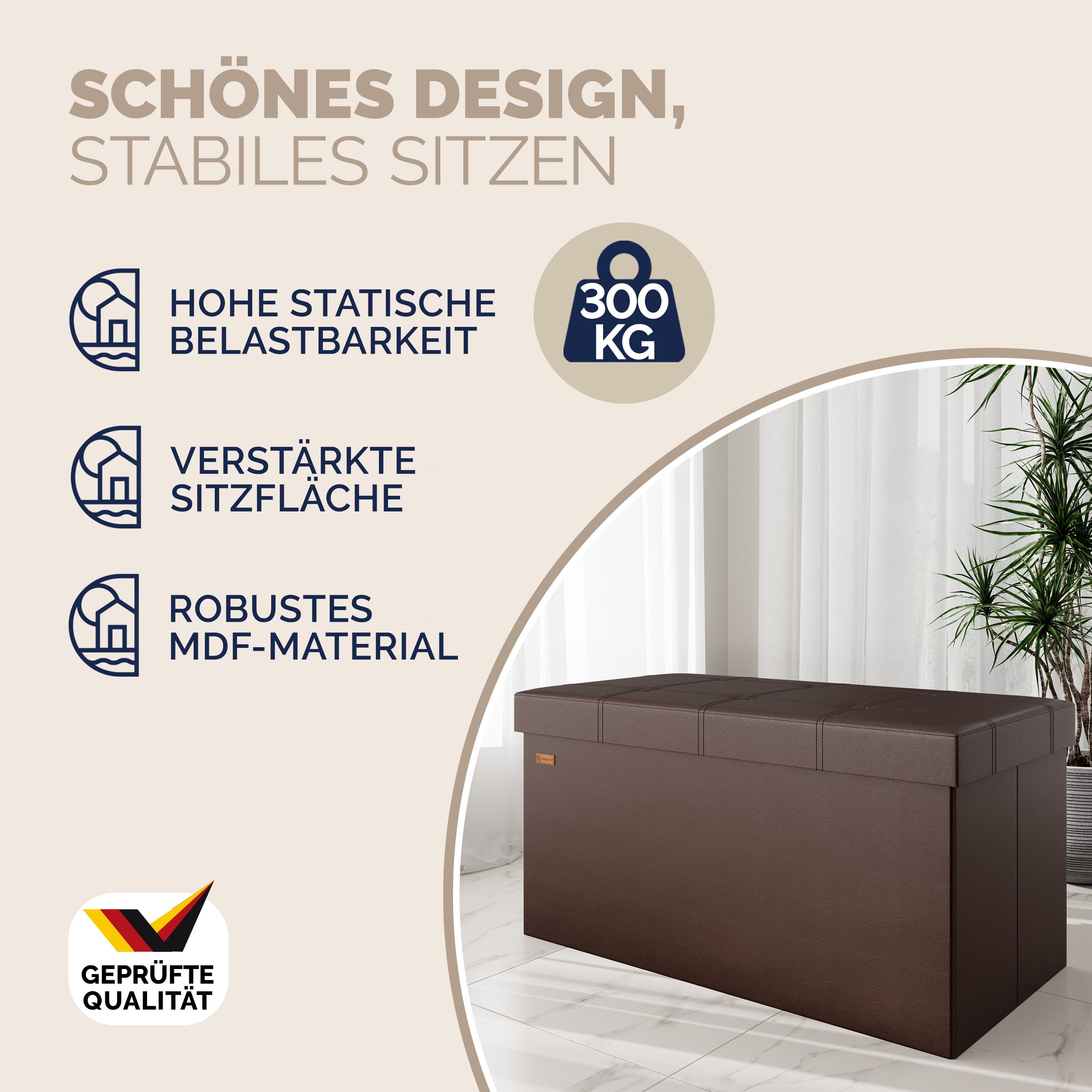 Casaria Sitzbank (1-St), mit Stauraum 80x40x40cm Faltbar 100 L Gepolstert Deckel Kunstleder