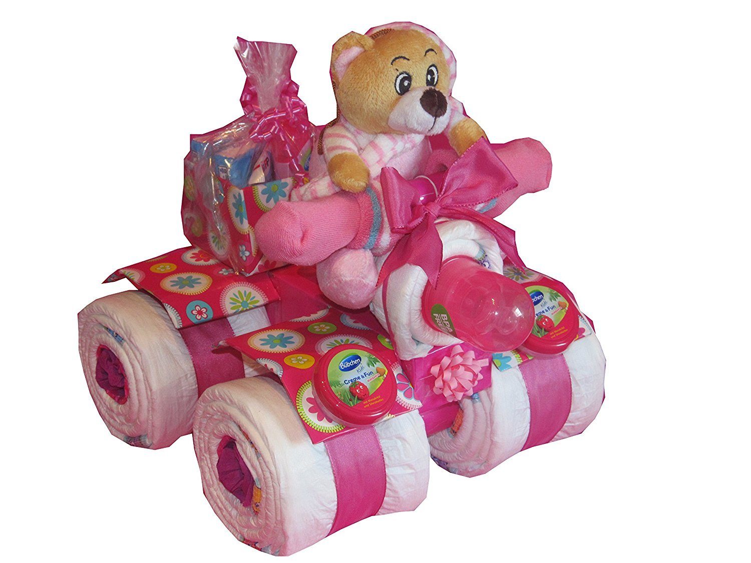 Geschenketorten-Gebhardt Windeln Windeltorte, Windelquad blau oder rosa, Windelgeschenk zur Geburt