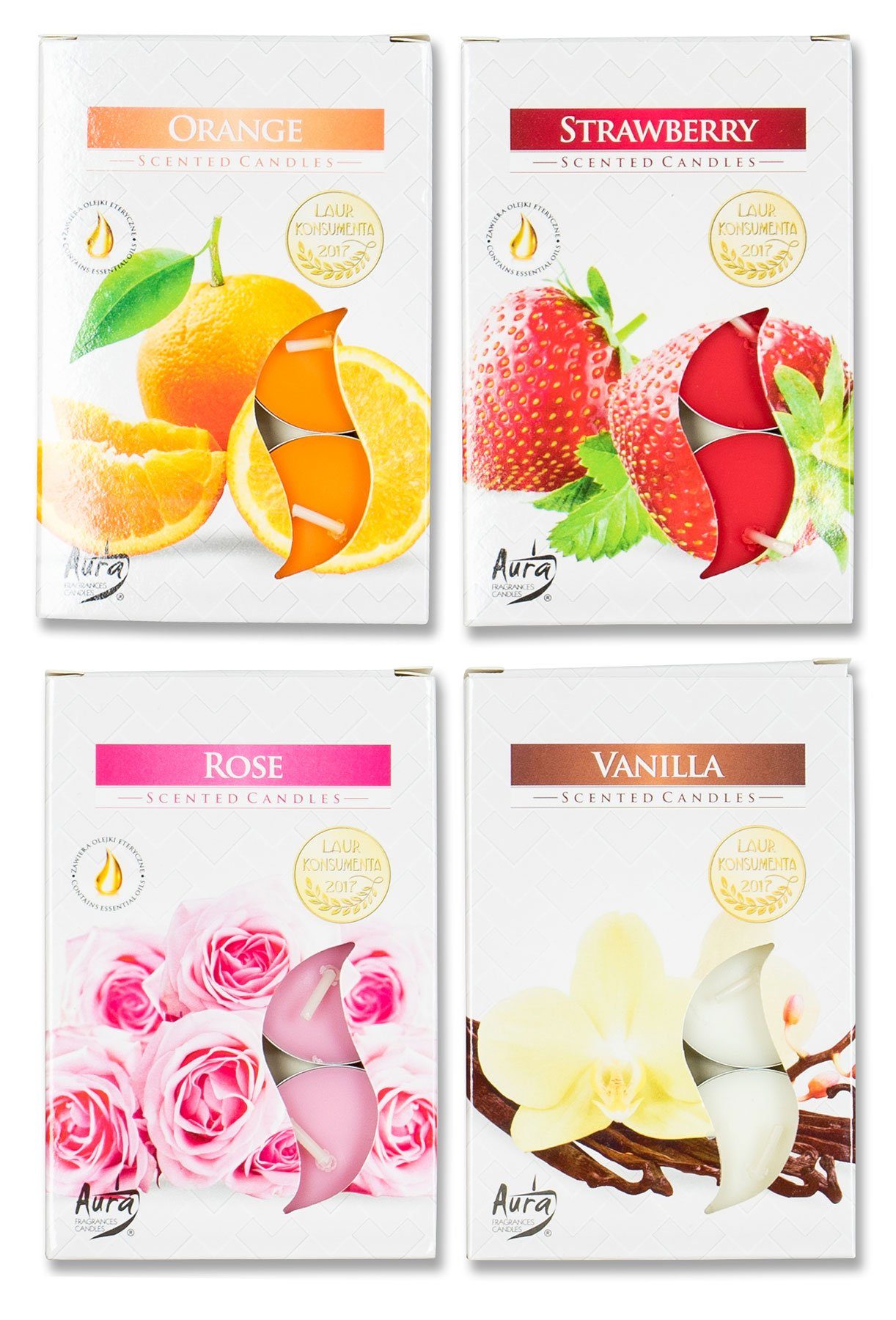 Levandeo® Duftkerze, 24er Свечи 4x6 Stück Vanille Rose Orange Erdbeere Teelichter