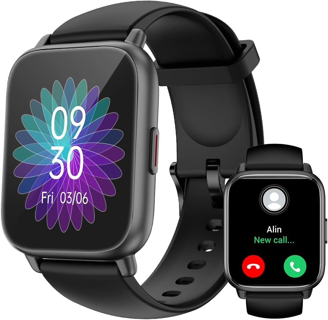 RUIMEN Smartwatch (1,69 Zoll, Android iOS), HD-Touch-Smartwatch mit  Telefonfunktion und Gesundheitsüberwachung, Anrufe entgegennehmen/tätigen  und Nachrichten empfangen - perfekt für unterwegs.