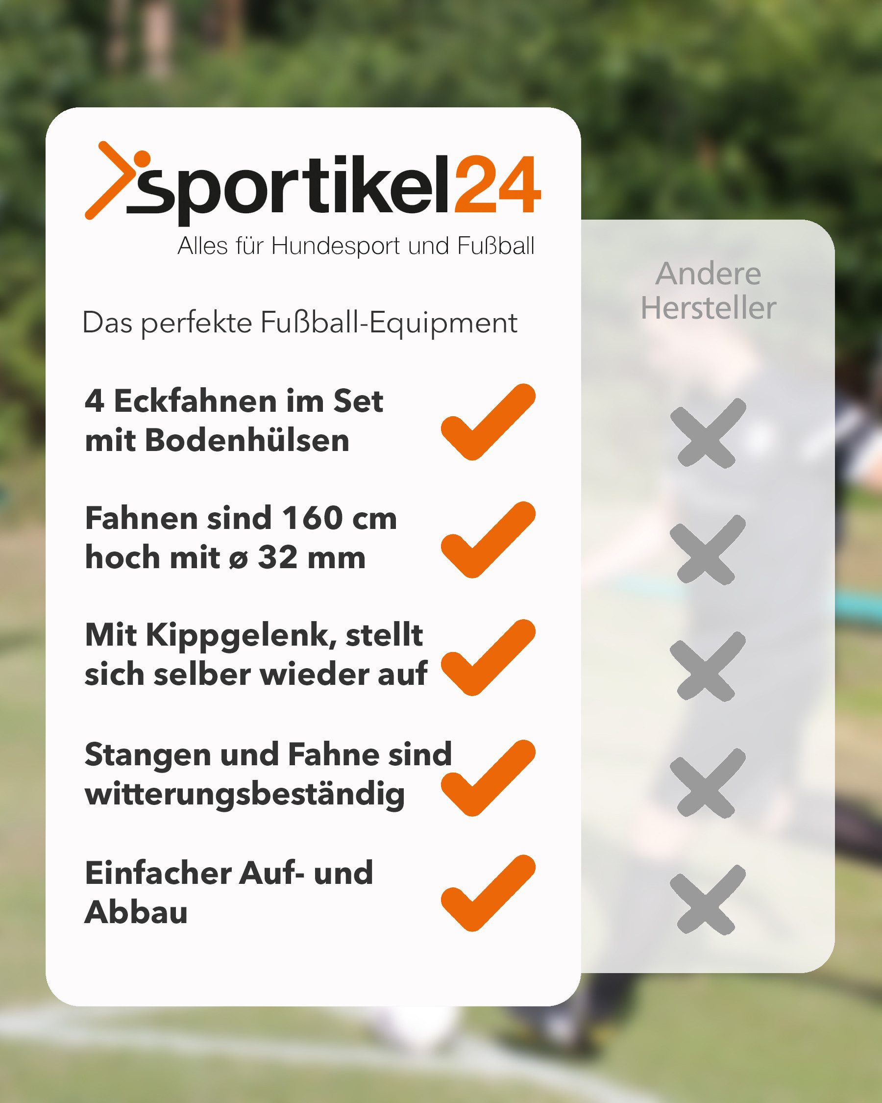 SPORTIKEL24 Eckfahne 4 Kipp-Eckfahnen im Set, mit Kippgelenk, Farben: Rot/Gelb