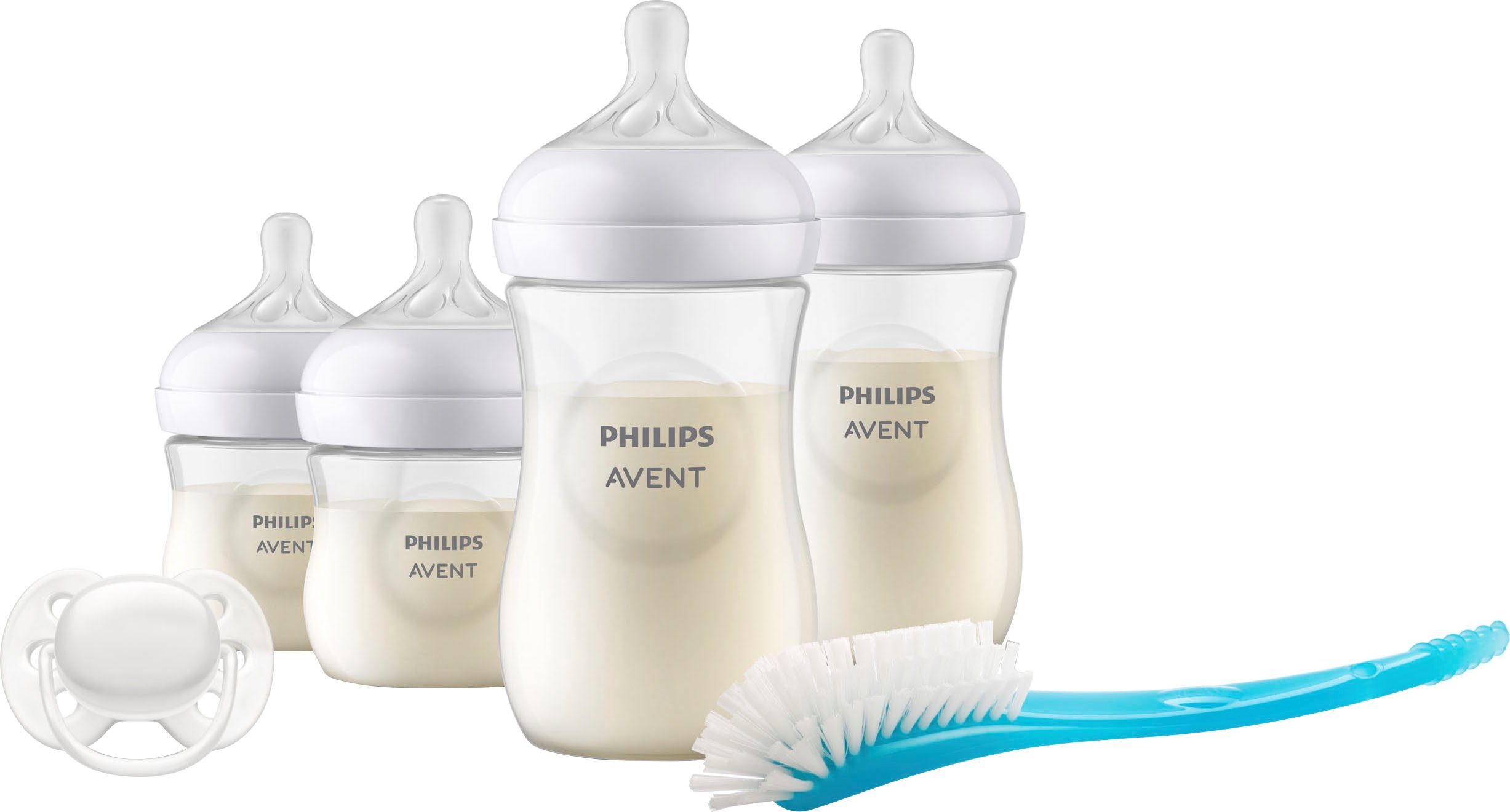 Philips AVENT Babyflasche soft für Schnuller ultra und Starter-Set SCD838/11, Flaschen, Neugeborene Flaschenbürste 4 Response Natural