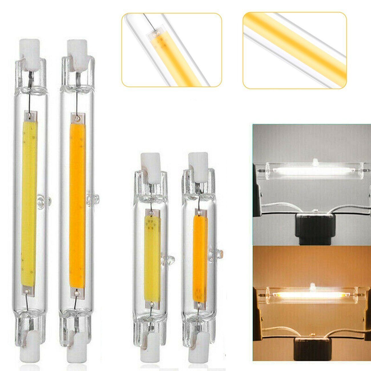 LETGOSPT Flutlichtstrahler R7s LED 15/78/118mm Halogen Ersatz Lampe,  9/10/20 W R7s Birne, R7s, Halogen, 360-Grad-Licht, R7s Halogen Tube Glas  Ersetzen Lampe
