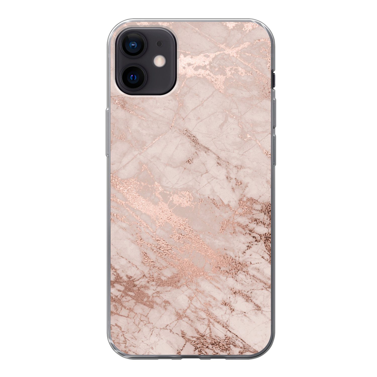 MuchoWow Handyhülle für Apple iPhone 12 Mini Marmor - Rosa - Luxus - Marmoroptik - Glitzer, Smartphone-Bumper, Print, Handy Schutzhülle Dünn