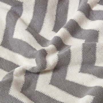 Plaid Tagesdecke mit Chevron-Muster, 100% Baumwolle, grau, 130 x 170 cm, Homescapes