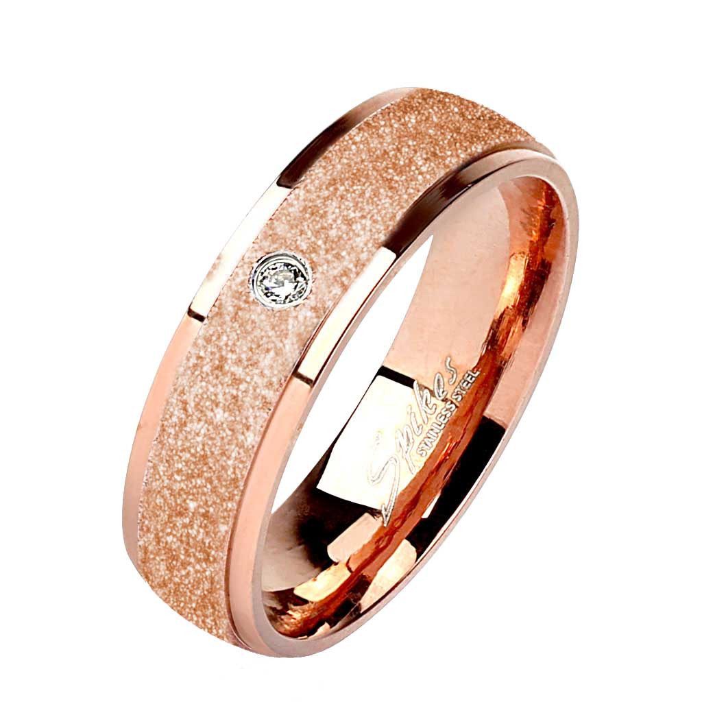 viva-adorno Fingerring Damen Edelstahl Ring Roségold Diamantierte Oberfläche Zirkonia, Verlobungsring Damenring sandgestahlt glitzernd