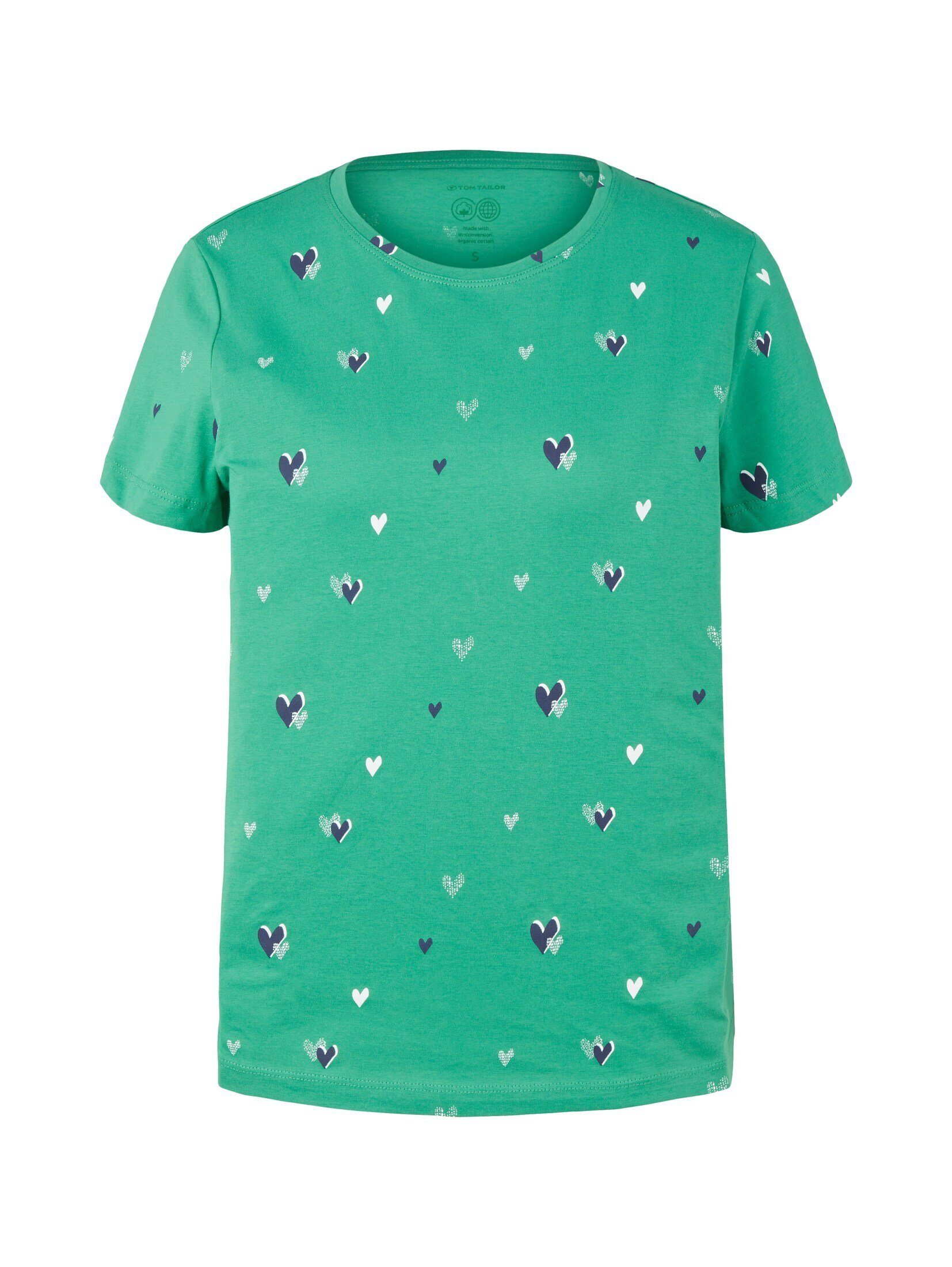 TOM TAILOR Print navy T-Shirt T-Shirt green design heart mit
