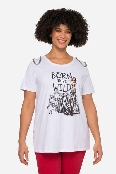 Angel of Style Longtop T-Shirt Zebra-Motiv Rundhals Halbarm mit Zierkette