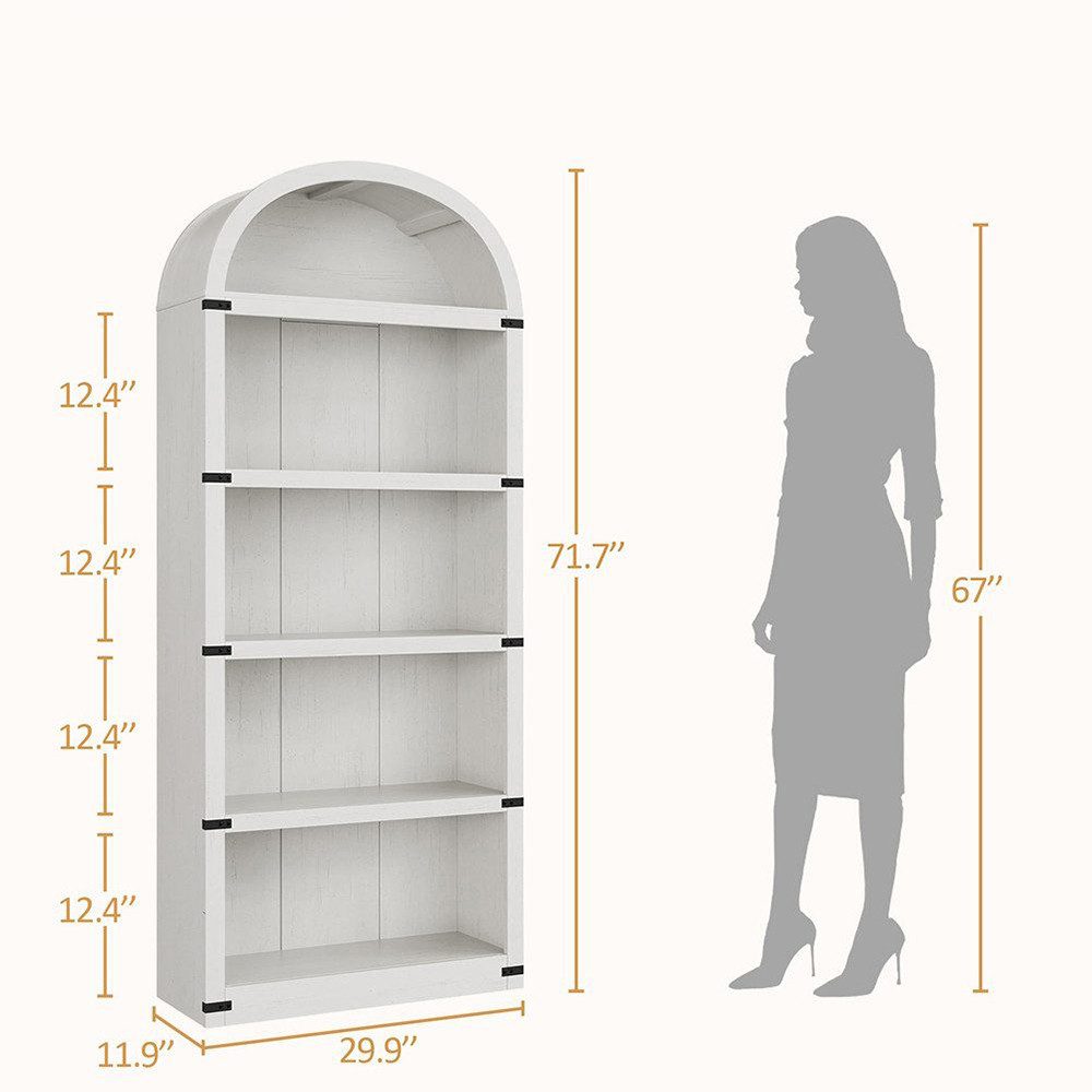GarveeMore Bücherregal 5Regalböden Gewölbtes Bücherregal 180CM Holz AnzeigeAusstellungsregal, Bücherregal Holzregale für Home Office, Wohnzimmer