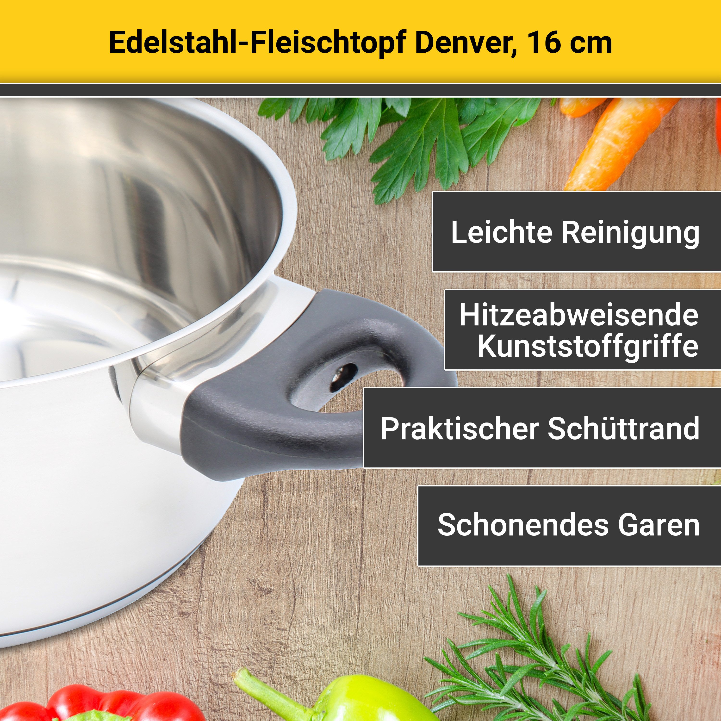 Krüger Fleischtopf Denver, Edelstahl, 3-Schichten-Thermoboden, Induktion