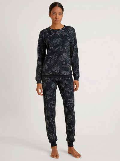 CALIDA Pyjama Calida Damen Bündchenpyjama 43630 dark lapis blue (1 Stück, 1 tlg., 1 Stück)