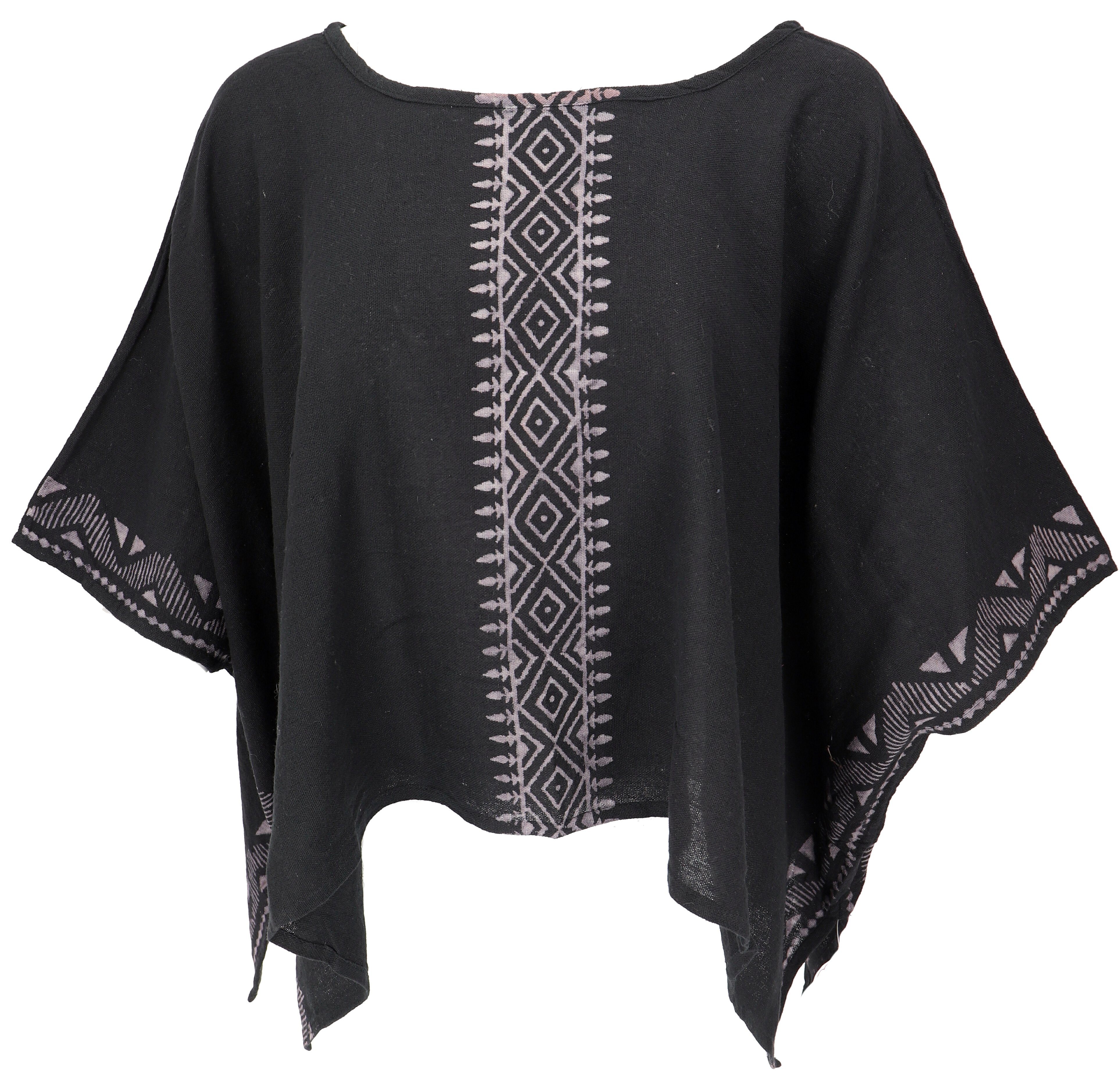 Guru-Shop Longbluse Weites Boho Blusentop mit Fledermausärmeln,.. alternative Bekleidung