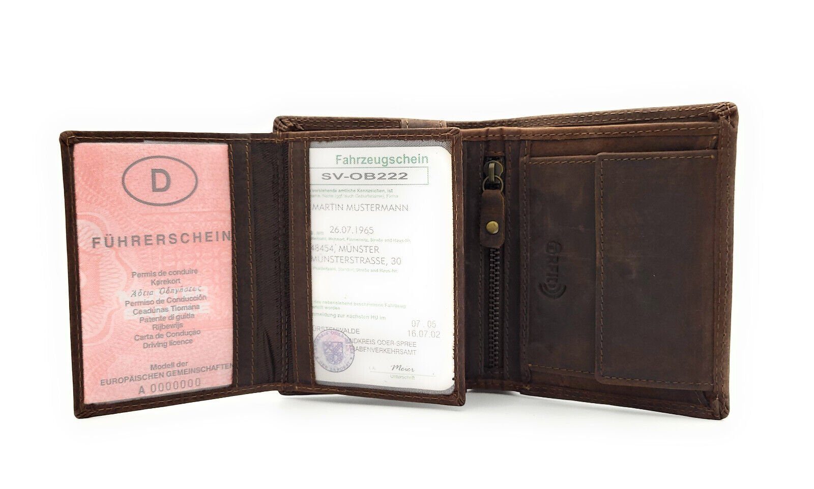 JOCKEY CLUB Geldbörse echt Leder Portemonnaie mit RFID Schutz "Hagen" braun, robustes Hunterleder, Top Ausstattung, Innenriegel