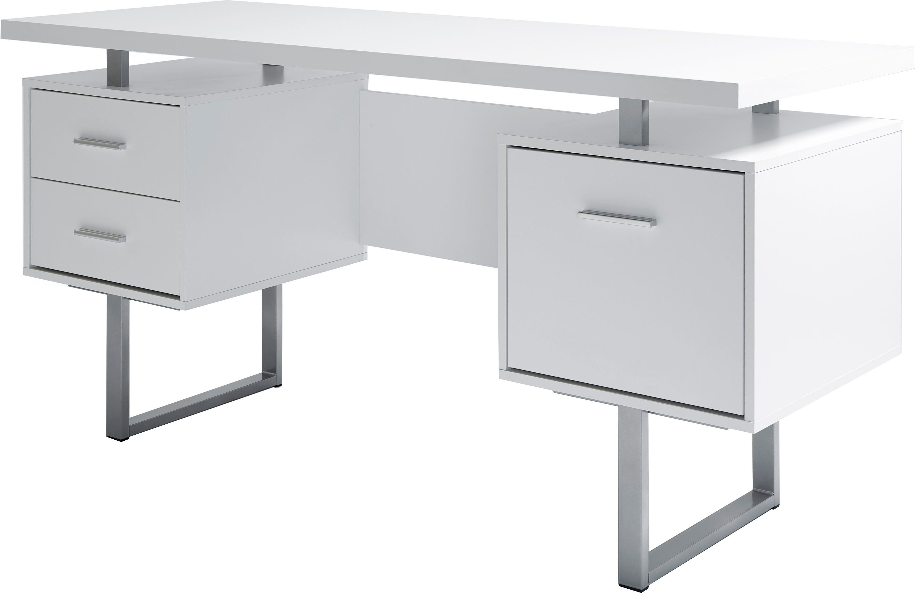 Jahnke Schreibtisch CLB, großer und | Stauraum Schreibtisch viel Alu Arbeitsfläche mit Weiß | Weiß/Alu