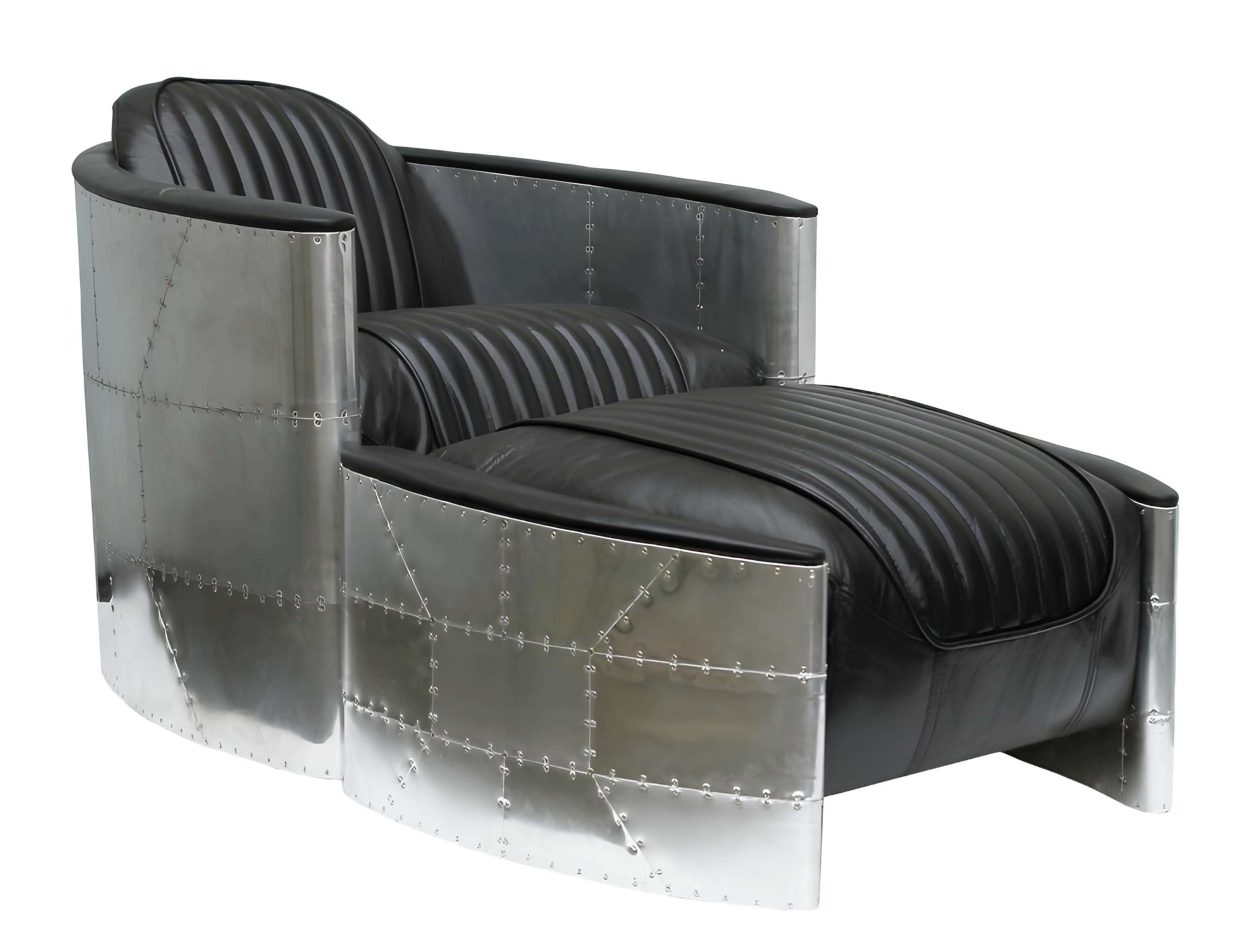 Xlmoebel Sessel Vintage-Leder Clubsessel im eleganten Retro-Design (2-St., Sessel + Hocker), Hergestellt in Europa