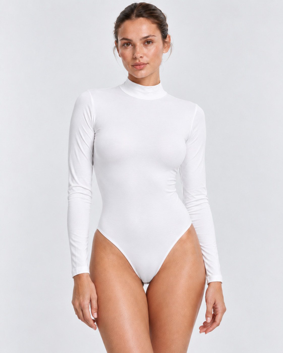 fashionshowcase Langarmbody Damen mit Halbkragen – Eleganter Bodysuit mit Hakenverschluss Hakenverschluss für einfaches An- und Ausziehen, schlichte Eleganz. – Bild 2 von 5