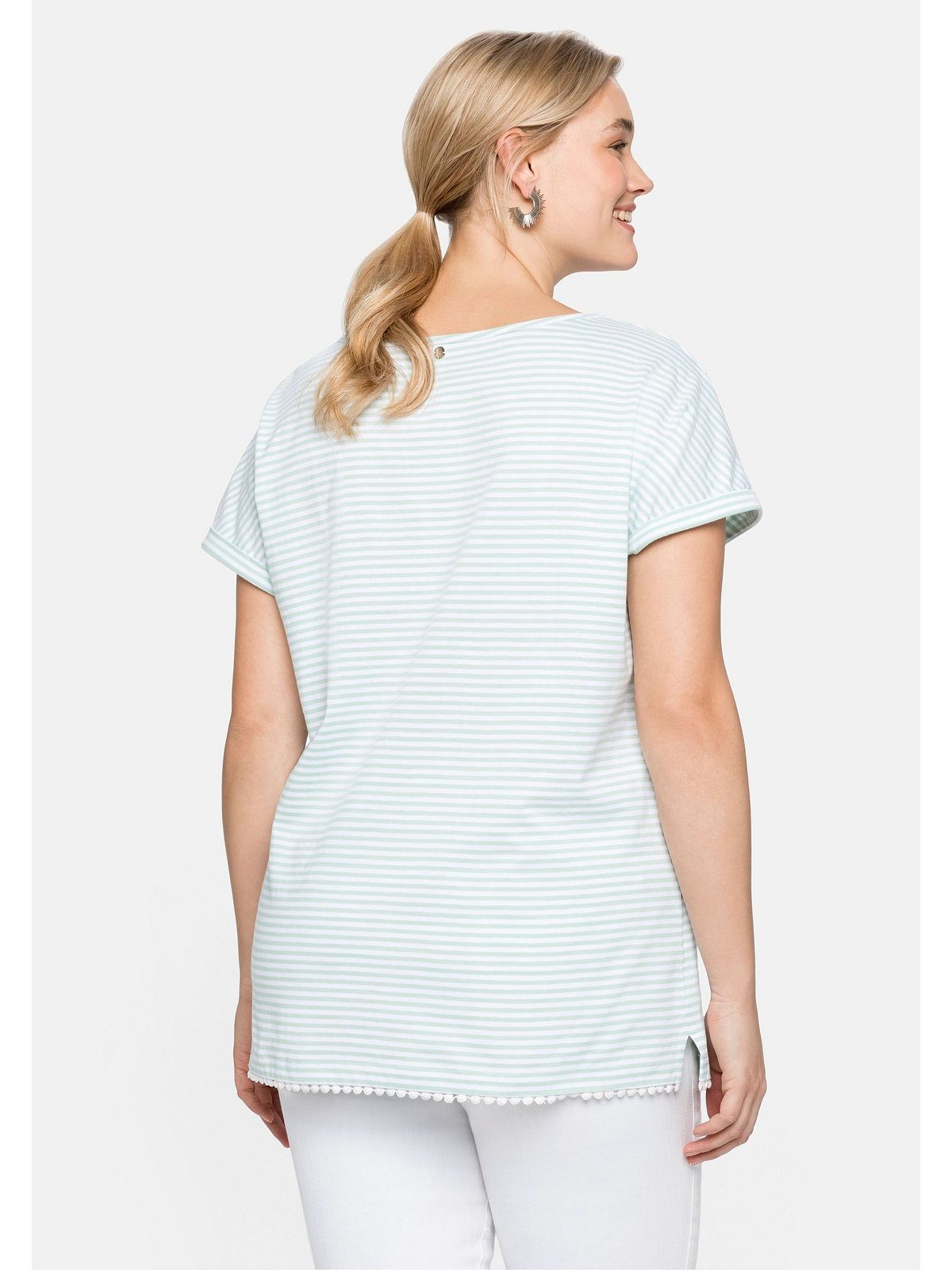 Sheego Oversize-Shirt Große Größen Saum mint mit Dekokante am Ringeln garngefärbten und