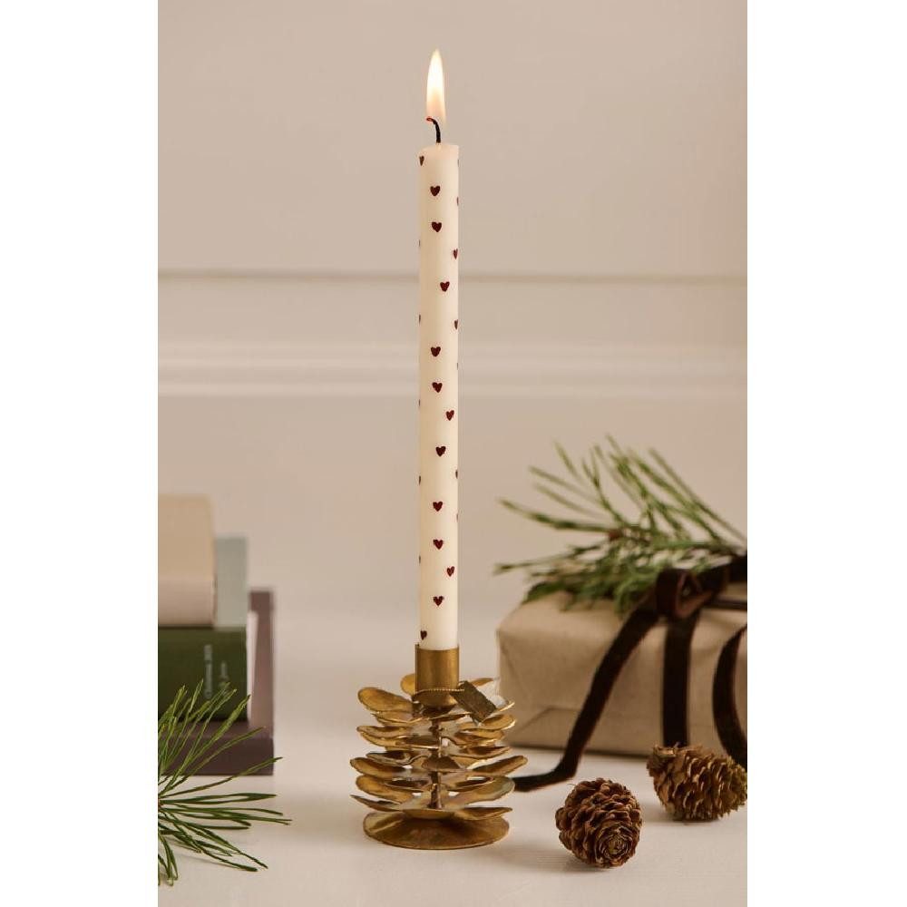 Ib Laursen Tafelkerze Ib Laursen Kerze schmal hoch mit braunen Herzen günstig online kaufen