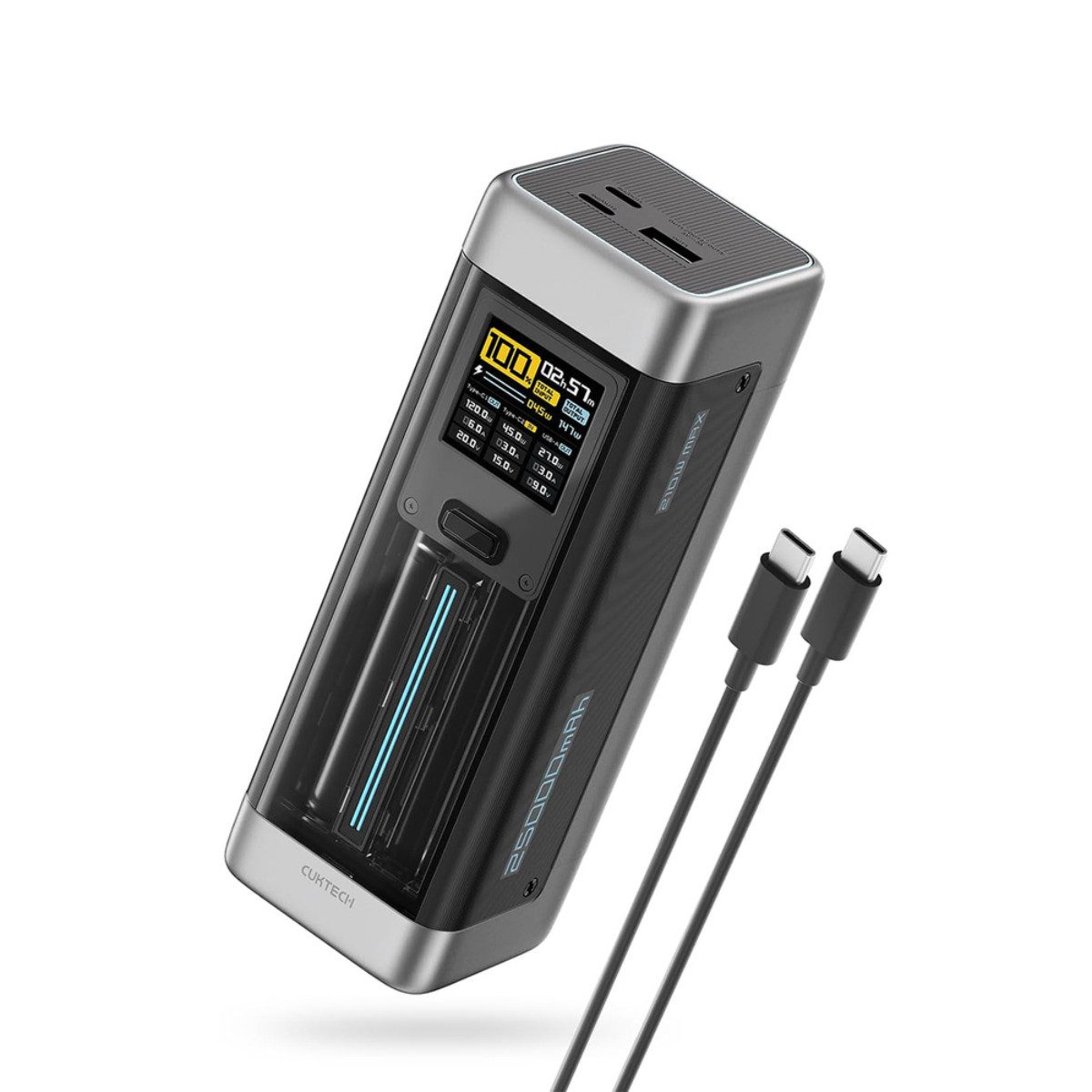 Cuktech CUK00P23GLBK Powerbank 25000 mAh (5, 9, 12, 15, 20 V), 210W Leistung mit 140W Schnellladen und TFT Display