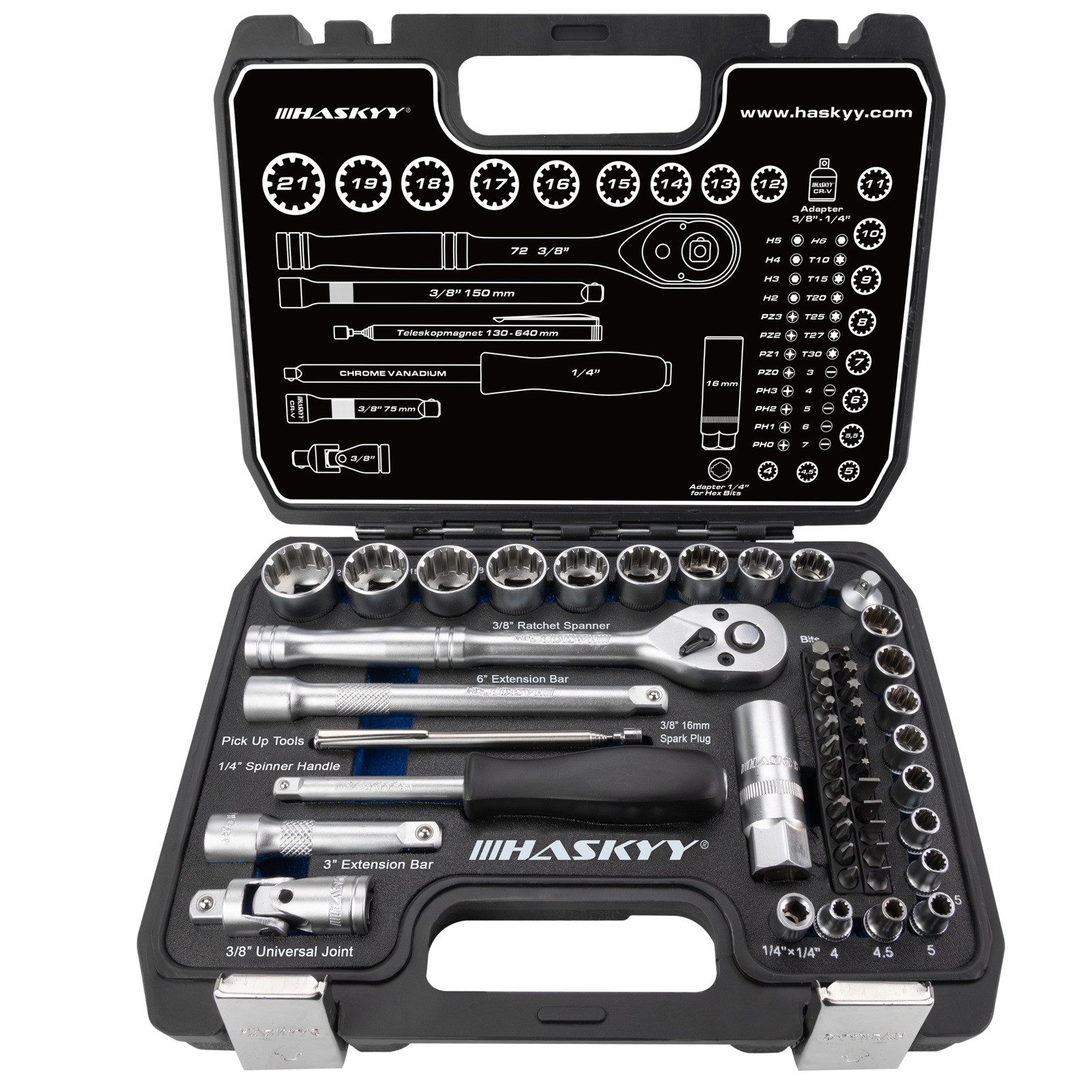 HASKYY Steckschlüssel HASKYY Steckschlüsselsatz 3/8" 1/4" mit Ratsche, Bits und Stecknüssen