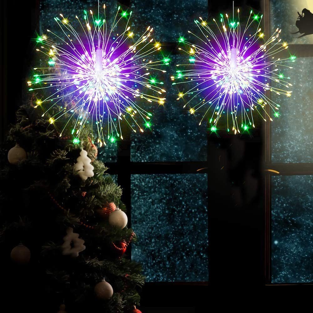 Fernbedienung, Starburst, Weihnachtsdeko Wasserdicht Hängende mit Sunicol Party Außen Feuerwerk für Modi, Batterie, 200 LED-Lichterkette Lichter,8 LED Innen Mehrfarbig