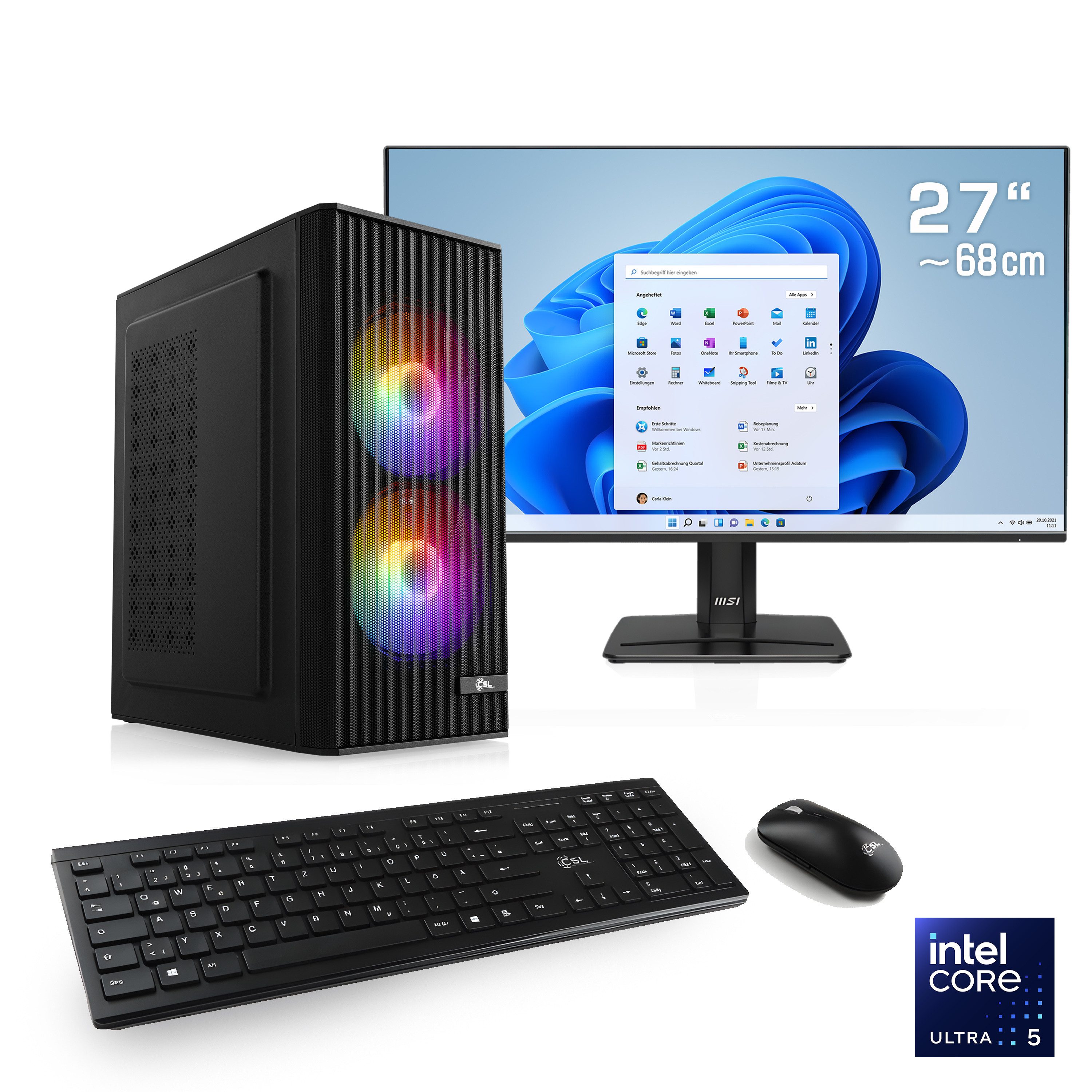 CSL Spectrum V25256W Gaming-PC-Komplettsystem (27", Intel® 245K, Intel® Graphics, 4 Xe Cores, 32 GB RAM, 1000 GB SSD)