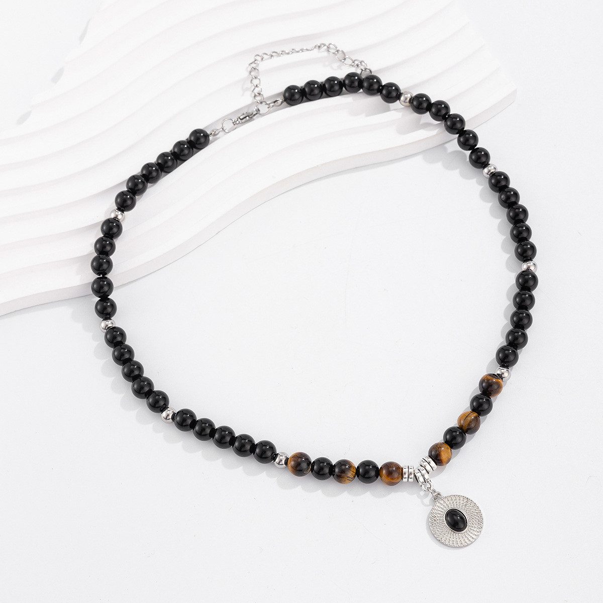 KARMA Perlenkette Anhänger Schwarz Braun unisex Halskette Damen Herren (1-tlg., Herrenhalskette Damenhalskette Schmuck Perlenschmuck), Glasperlen Edelstahl Kette Damenschmuck Herrenschmuck modern